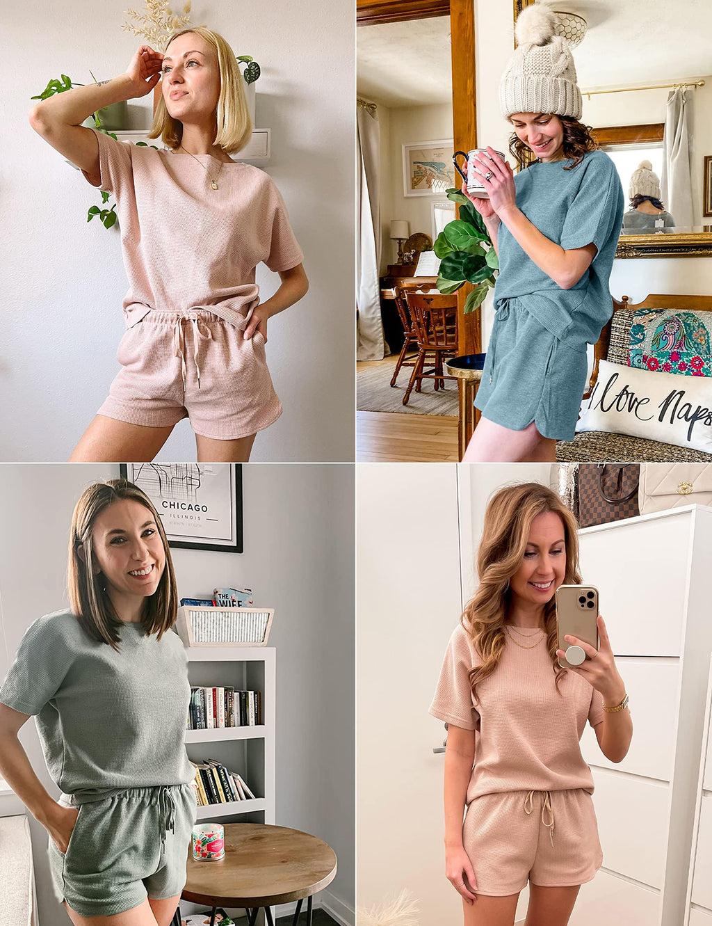 MEROKEETY Women's Short Sleeve Waffle Pajama Sets Lounge Top and Shorts 2 Piece Tracksuit Outfits