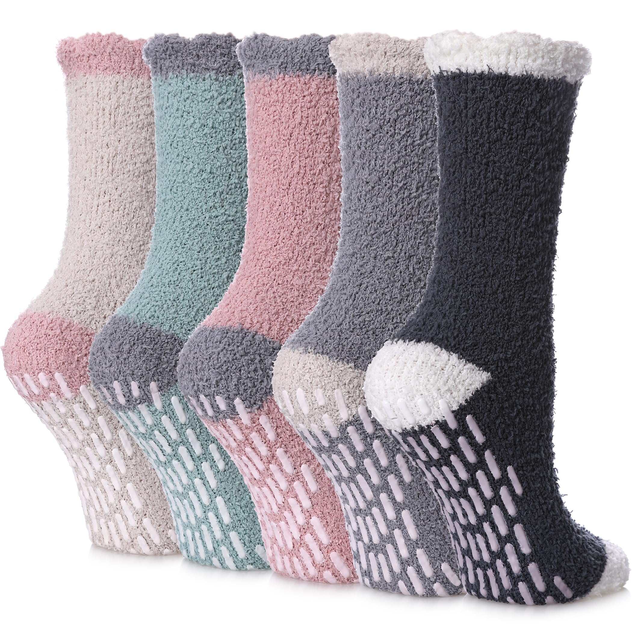 Yebing Non Slip Hospital Socks for Women with Grips Fuzzy Cozy Anti Skid Slipper Socks Winter Warm Soft Fluffy Sleep Socks
