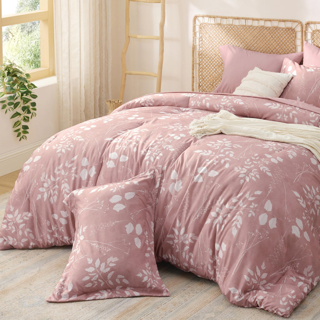 Bedsure Twin Comforter Set - 5 Pieces Floral Sage Green Soft Bedding Sets, Twin Bed in a Bag with Botanical Flowers Comforter, Sheets, Pillowcase & Sham