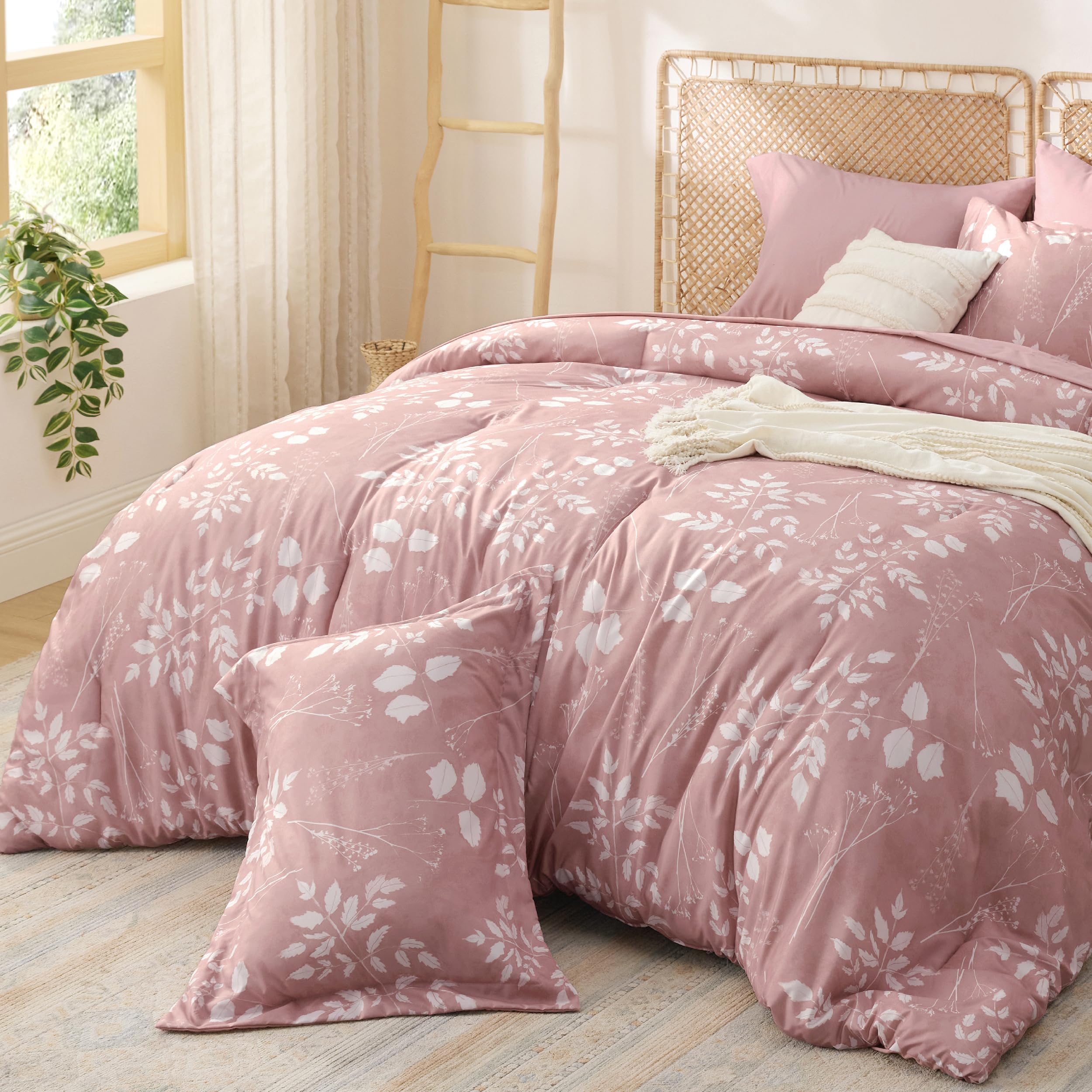 Bedsure Twin Comforter Set - 5 Pieces Floral Sage Green Soft Bedding Sets, Twin Bed in a Bag with Botanical Flowers Comforter, Sheets, Pillowcase & Sham