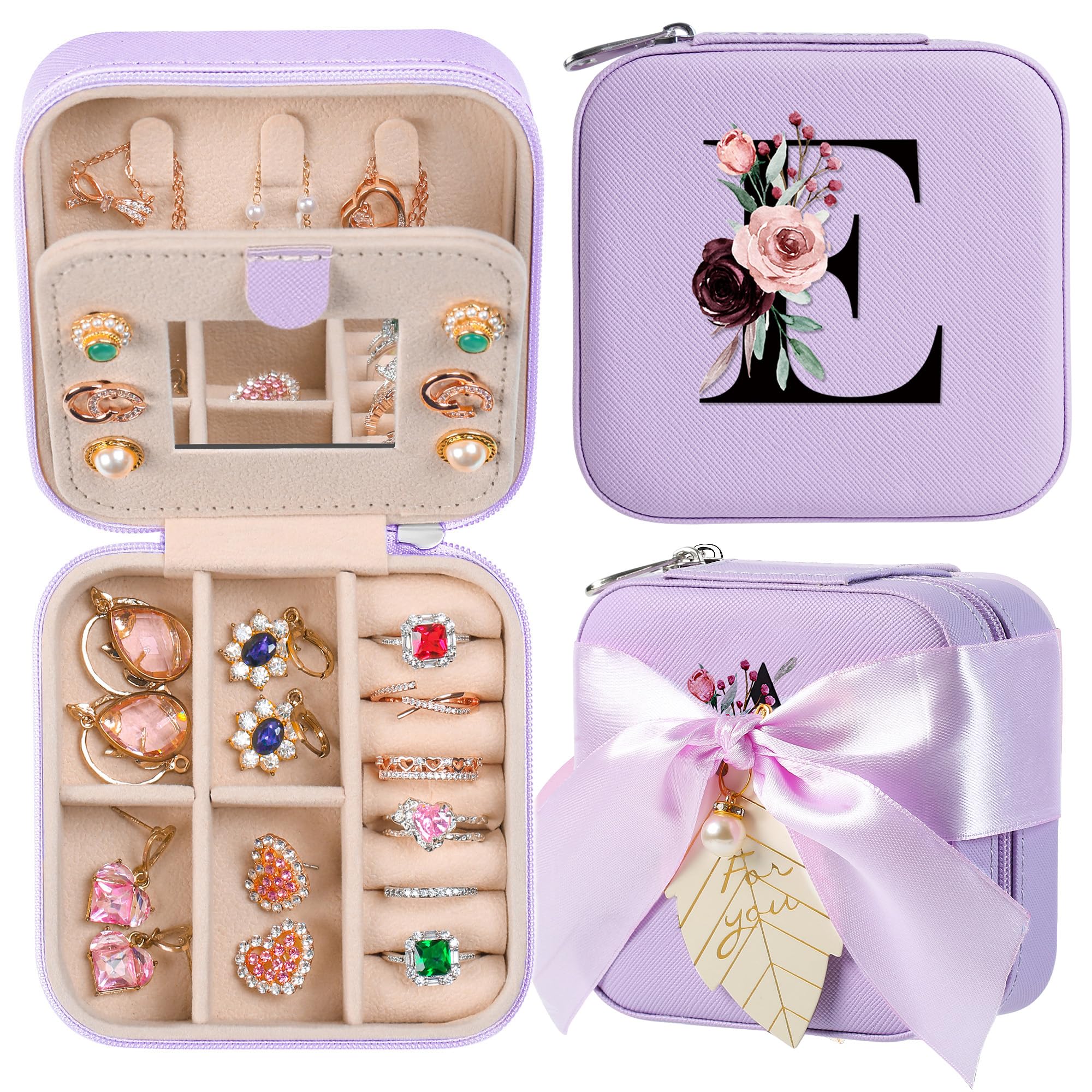 AYGXU Travel Jewelry Box for Women and Girls - Small Case With Initial A-Z - Teacher Gifts