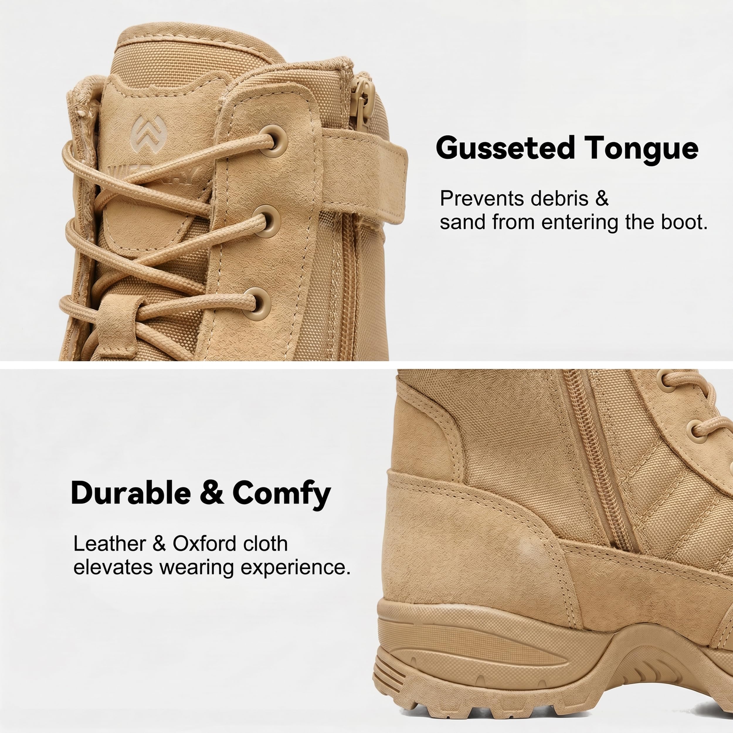 Men's Tactical Boots 8 Inch Side Zipper Military Combat Boots Leather Duty Work Boots for Men Police Motorcycle