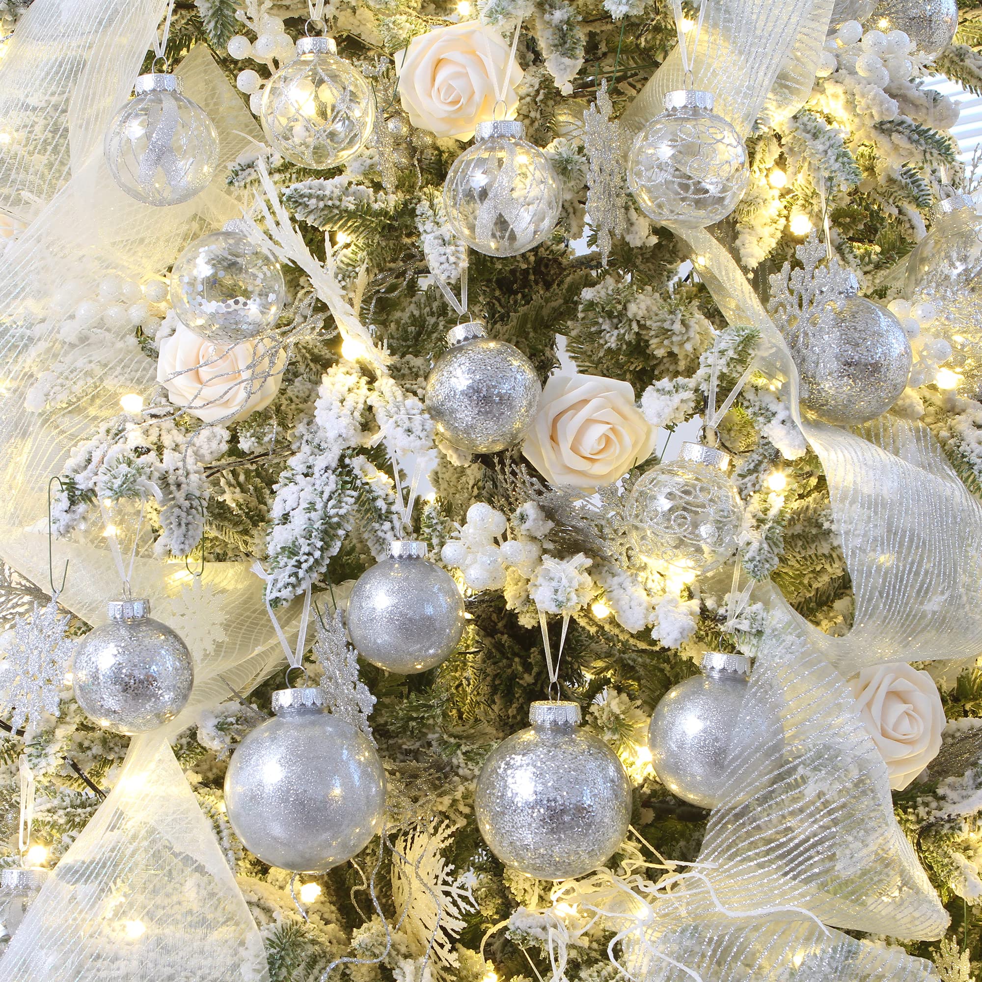 Sea Team Shatterproof Clear Plastic Christmas Ball Ornaments Decorative Xmas Balls Baubles Set with Stuffed Delicate Decorations (80mm/3.15 inch 20-Pack, Babyblue)