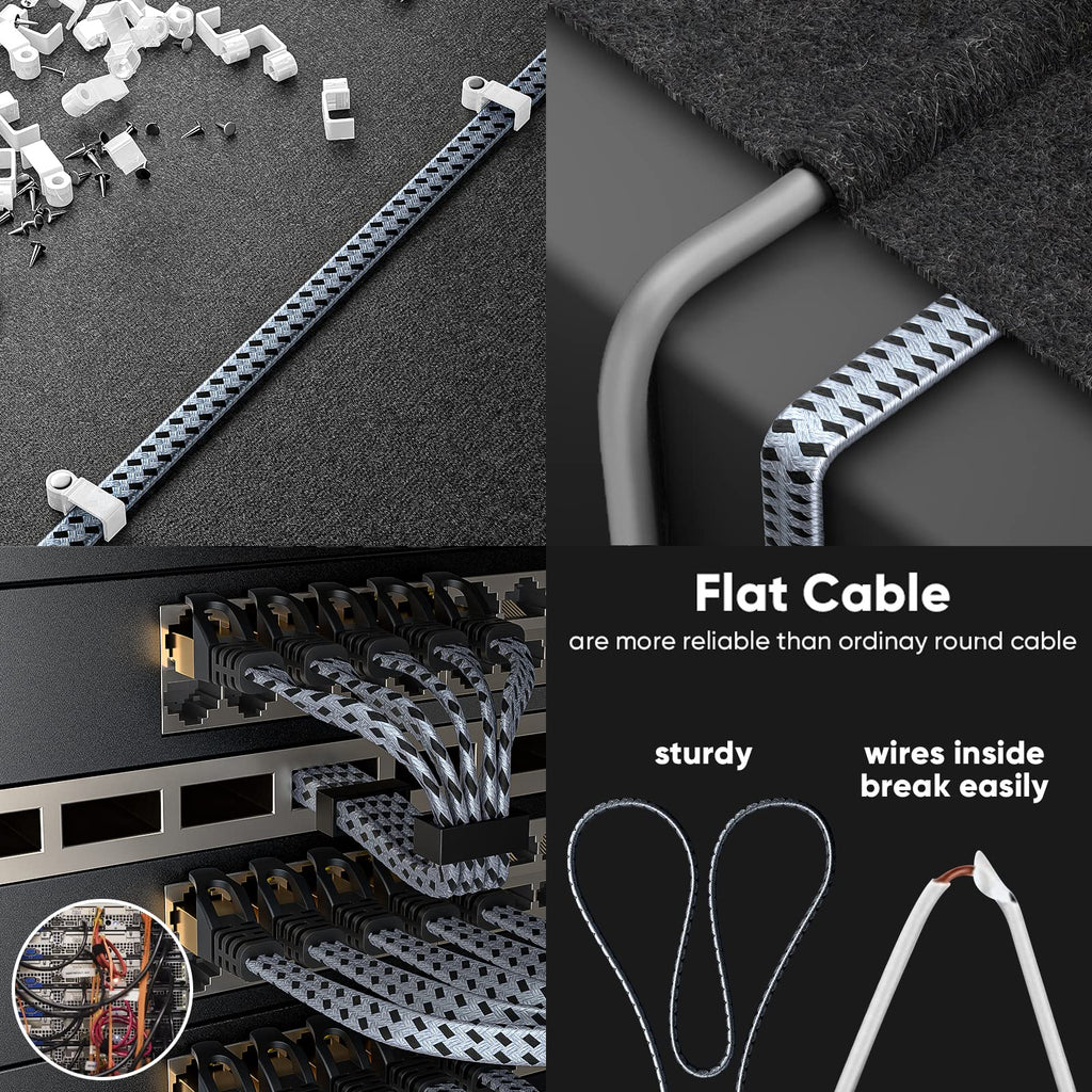 ARISKEEN Cat 8 Ethernet Cable 1 FT 2 Pack, Nylon Braided High Speed Cat8 Network LAN Patch Cord, 40Gbps 2000Mhz Shielded RJ45 Flat Internet Cable (Black)