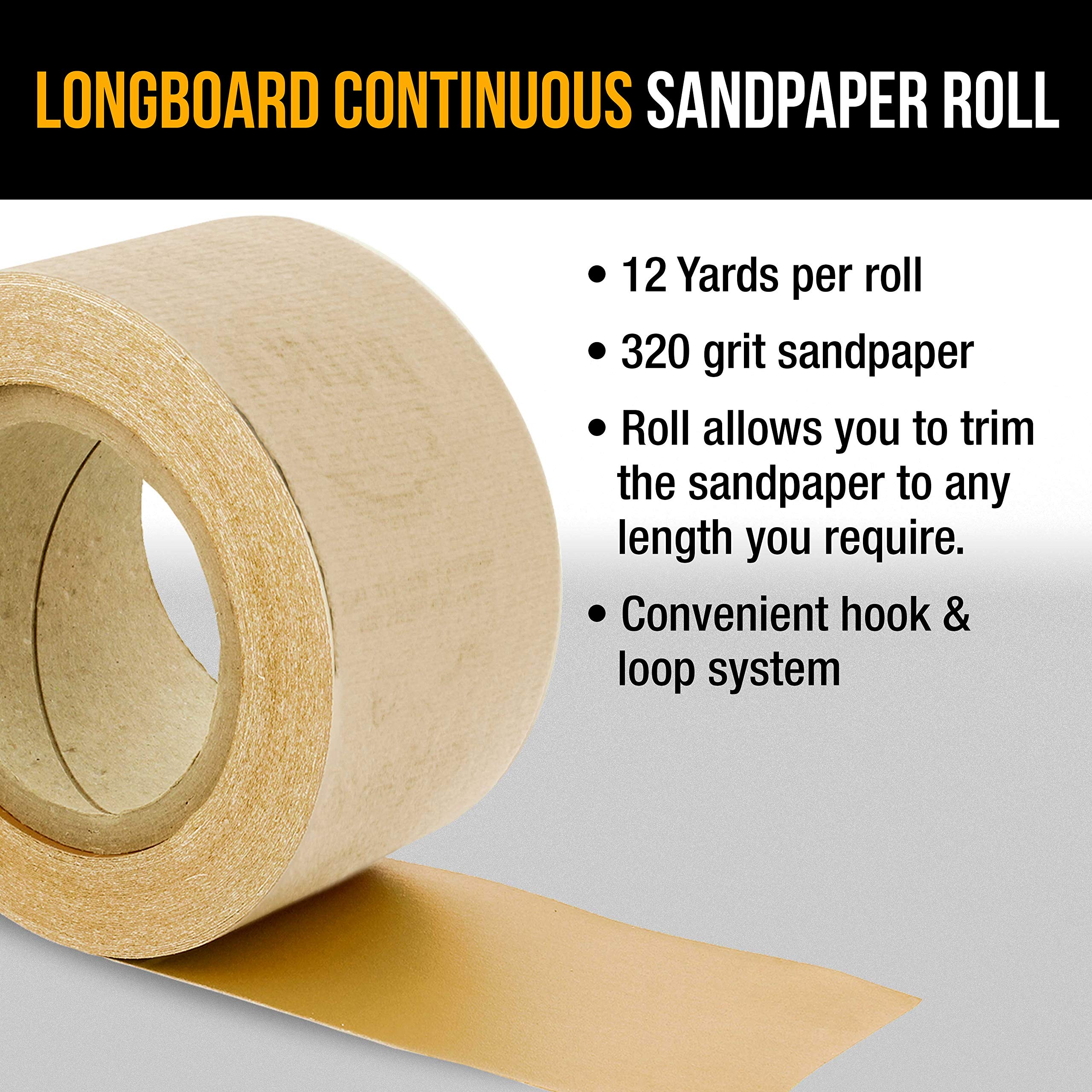 Dura-Gold Premium - 40 Grit Gold - Hook & Loop Backing Longboard Continuous Sandpaper Roll, 2-3/4" Wide, 12 Yards Long - For Automotive & Woodworking Air File Long Board Sanders, Hand Sanding Blocks