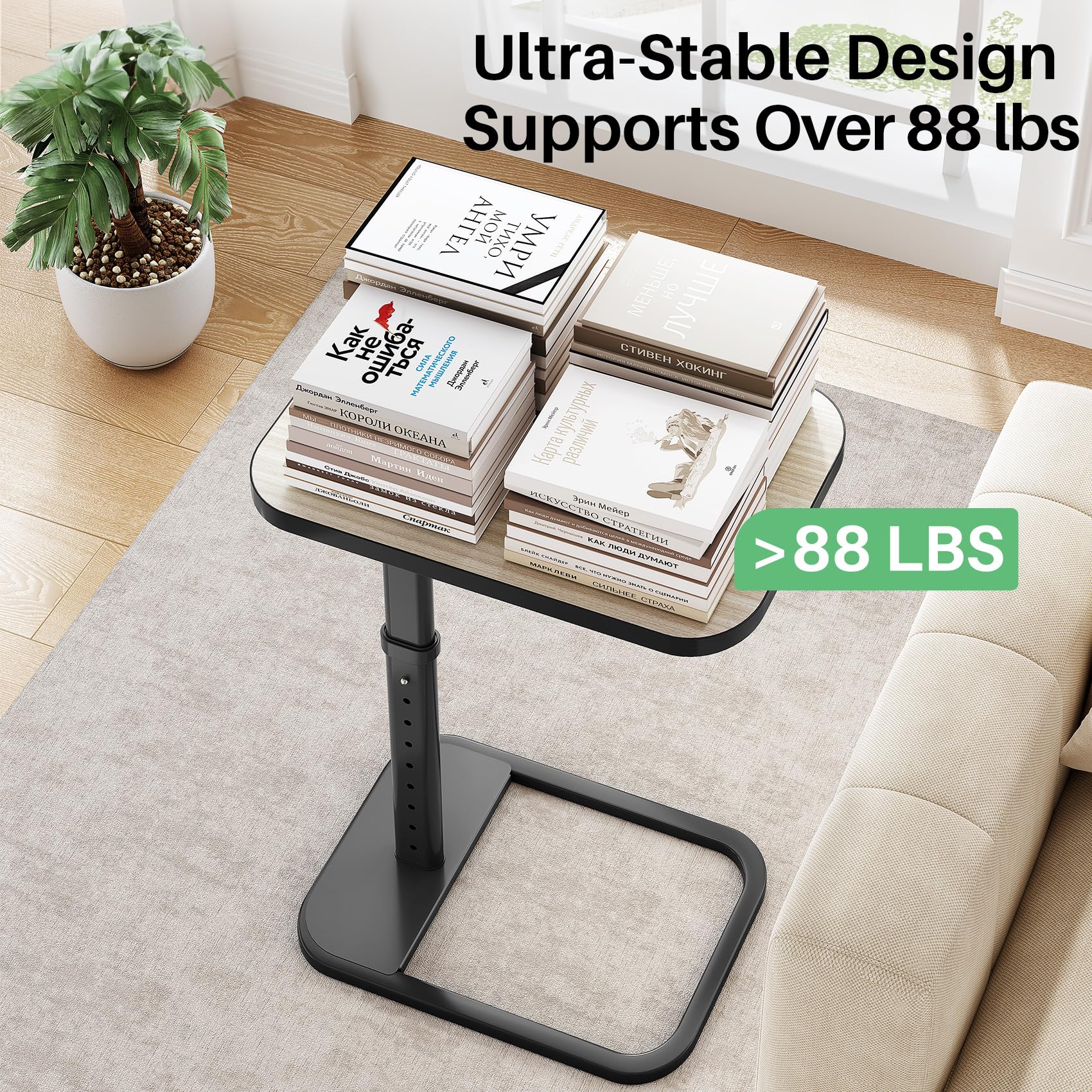 Kitstorack TV Tray Table, Adjustable Height & Rounded Metal Corners, Snack Table for Couch, Sofa, Bed, Chair, Living Room, C Shaped End Side Table for Eating, Dinner or Laptop, Small Spaces, Black