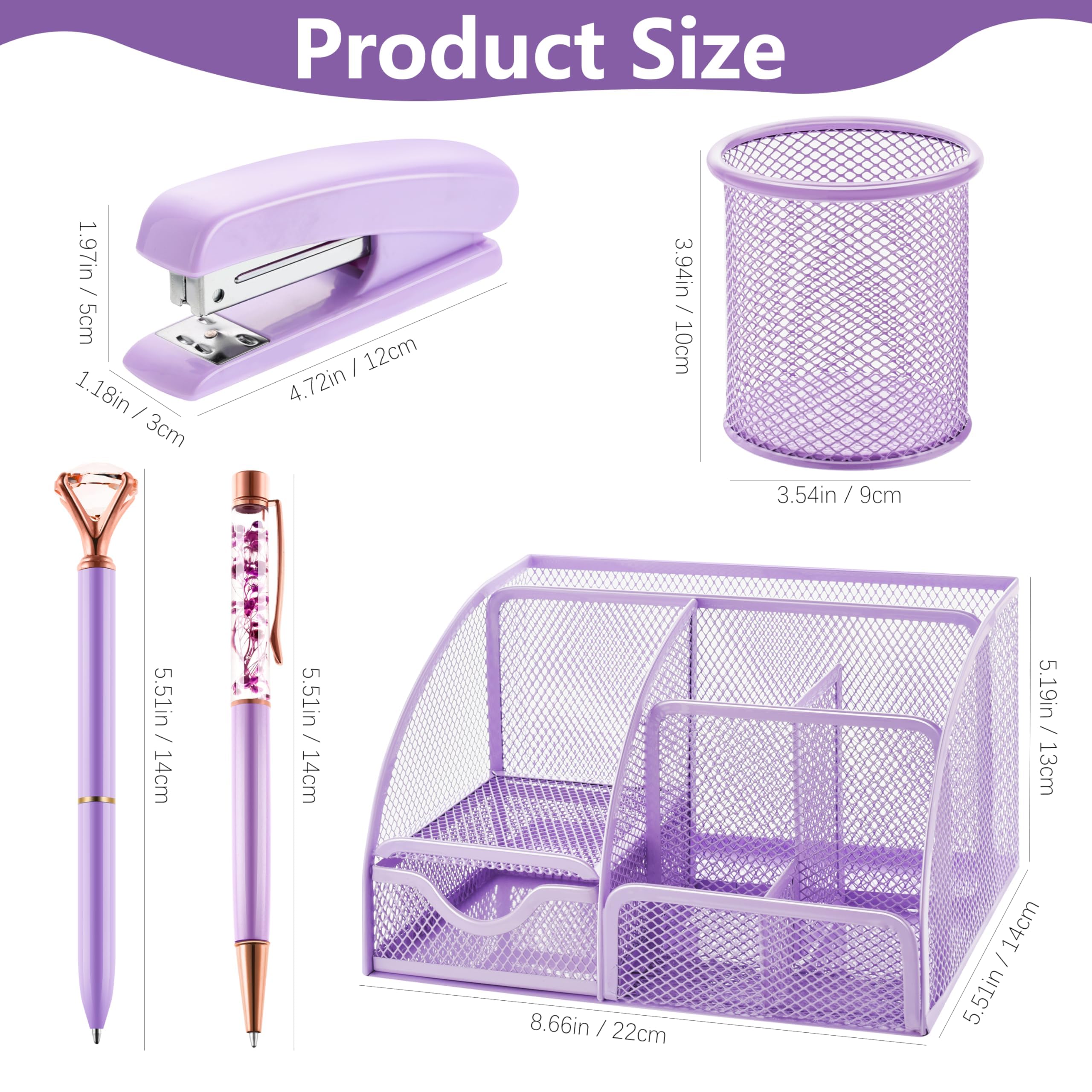 Fayoo 11 Pcs Pink Office Supplies Set Mesh Desk Organizer Accessories Kit include Stapler Tape Dispenser Staple Remover Clips Ruler Scissors Sticky Notes for Office School Home Women (Pink)