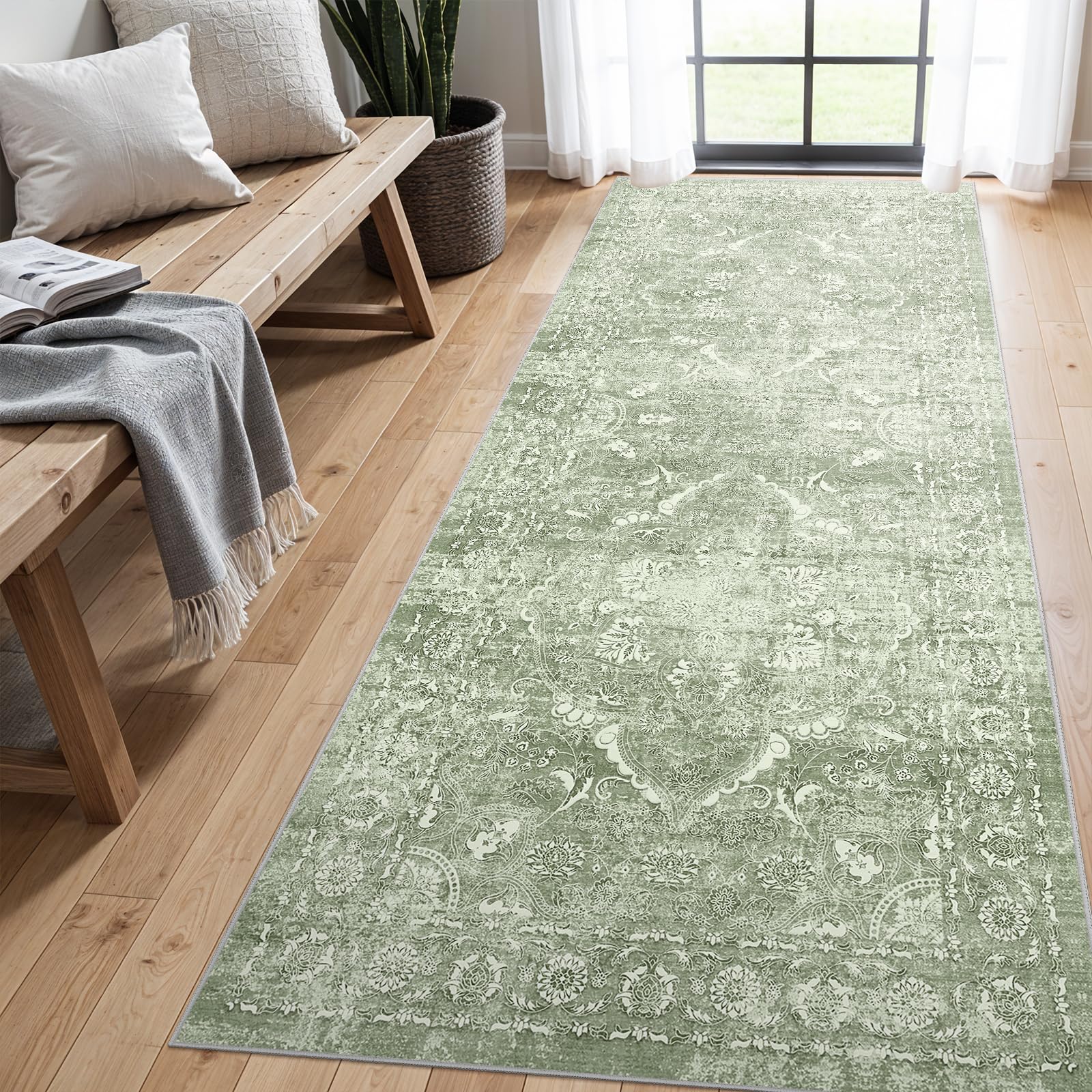 2x5 Washable Kitchen Runner Rug - Soft Low Pile Floral Animal Cat Print Rugs with Non-Slip Backing Waterproof Stain-Resistant Indoor Carpet for Hallway Entryway Bathroom Bedroom (Black)