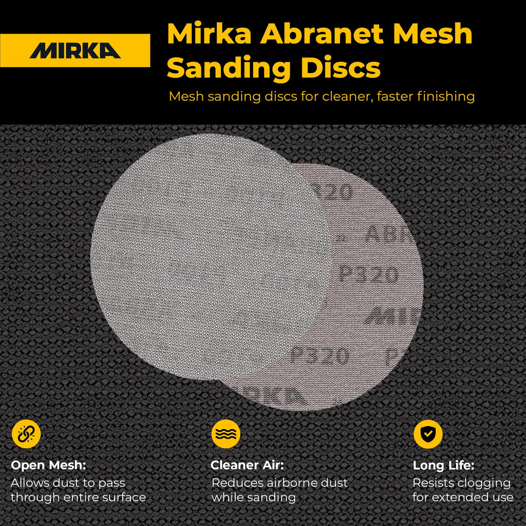 Mirka Abranet Sanding Mesh Discs 80 Grit 5 Inch Hook and Loop 50 Pcs | Hook and Loop, 50pcs, 9A-232-080
