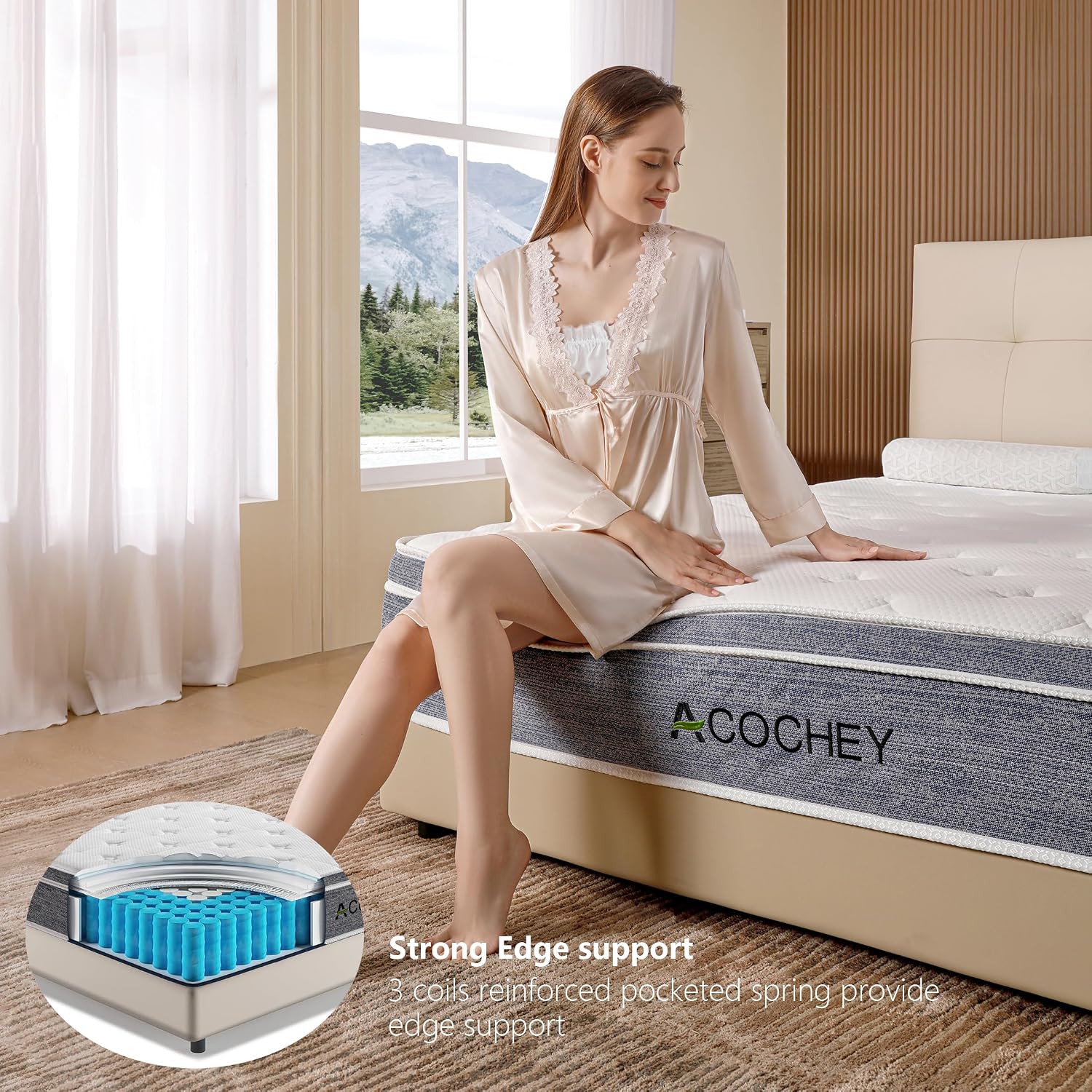 Acochey 10 Inch Queen Mattress Memory Foam and Spring Hybrid Mattresses,Medium Firm Feel Grey Mattress in a Box,Quality Comfort and Adaptive Support Breathable Cooling
