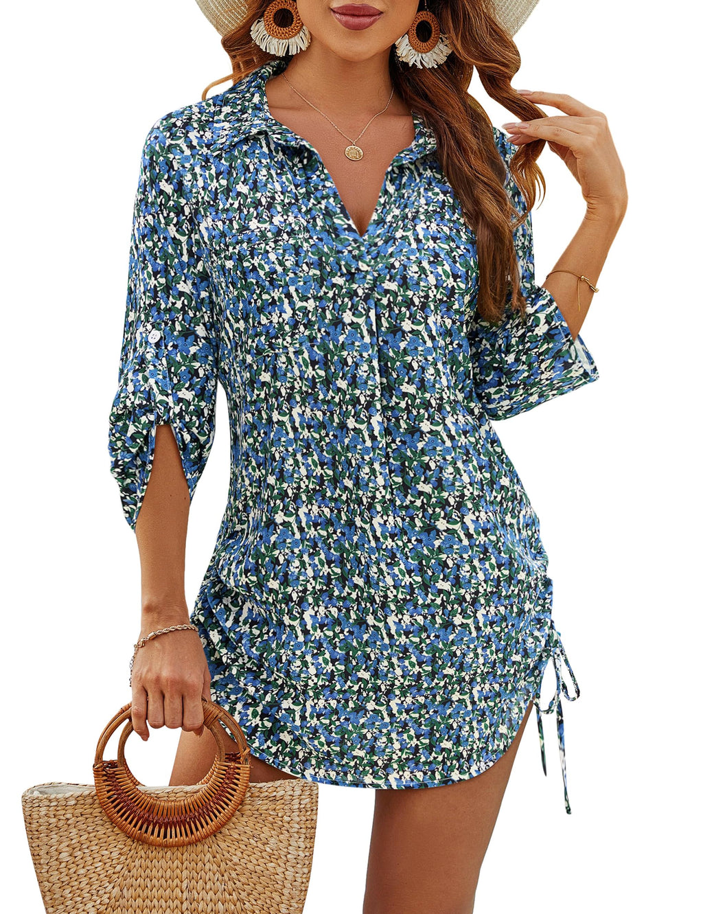 Blooming Jelly Womens Bathing Suit Cover Ups Bikini Swimsuit Coverup Drawstring Beach Dress Shirt