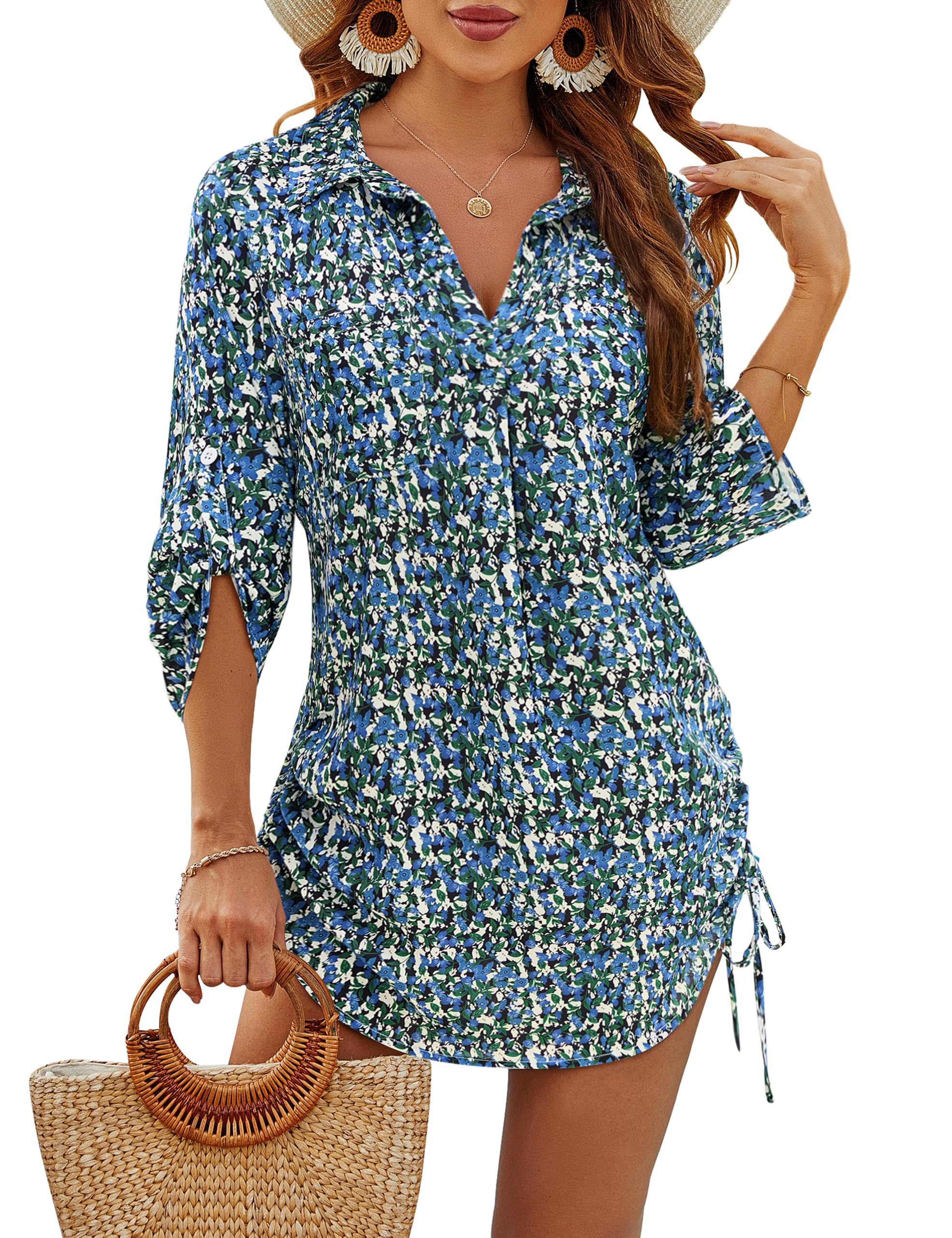 Blooming Jelly Womens Bathing Suit Cover Ups Bikini Swimsuit Coverup Drawstring Beach Dress Shirt