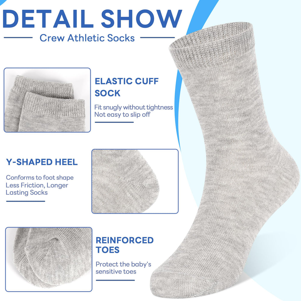 ZERULETS 20 Pairs Toddler Kids Crew Socks - Boys Girls Athletic Mid Calf Cut for School, 1-13 Years