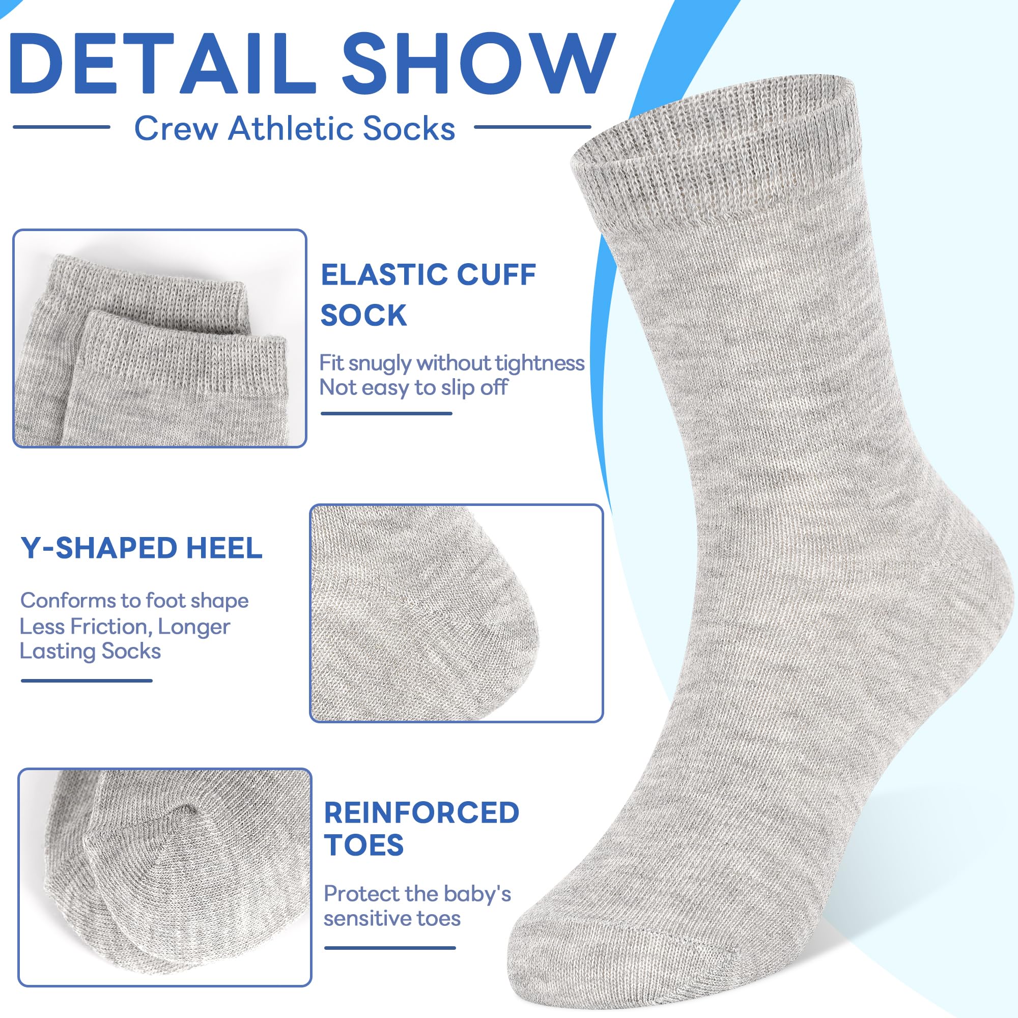 ZERULETS 20 Pairs Toddler Kids Crew Socks - Boys Girls Athletic Mid Calf Cut for School, 1-13 Years