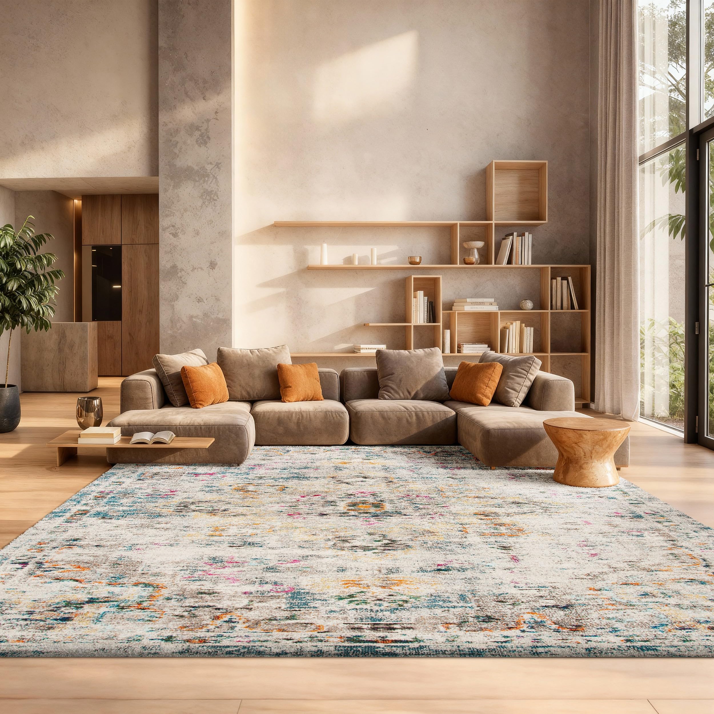 SAFAVIEH Madison Collection Area Rug - 2'2" x 4', Beige & Orange, Boho Chic Distressed Medallion Design, Non-Shedding & Easy to Clean, Ideal for Living Room, Bedroom, Dining Space (MAD473E)