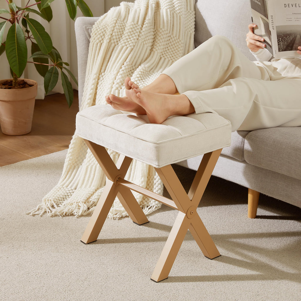 Royal Windsor Vanity Stool with Saddle Cushion, 18 Inch Makeup Vanity Chair for Living Room, Modern Foot Stool Ottoman Piano Bench,Small Upholstered Bench for Bedroom, Beige