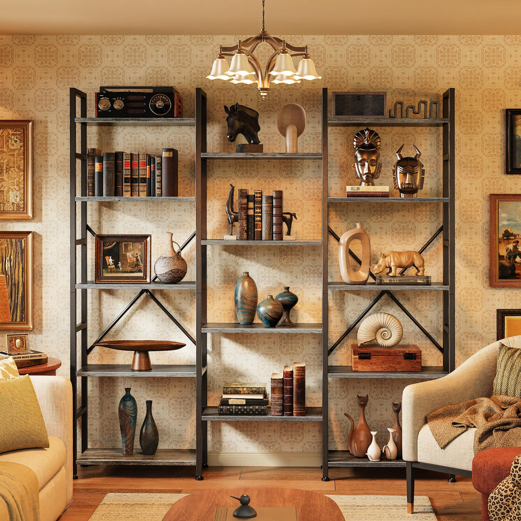 SUPERJARE Triple Bookshelf, Bookcase with 11 Open Display Shelves, Wide Book Shelf Book Case for Home & Office, 4 Tier, Black