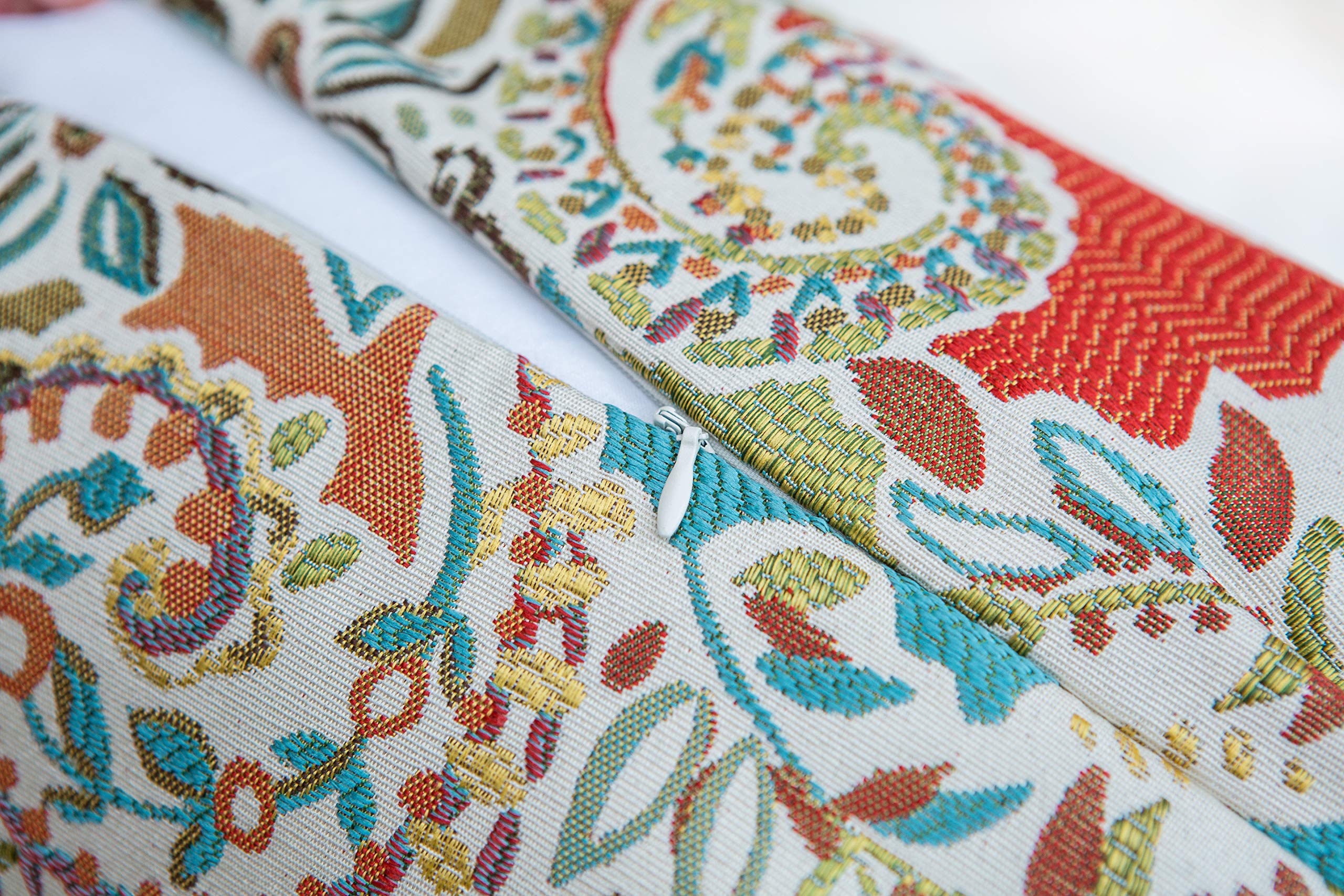 Mika Home Pack of 2 Decorative Pillow Covers Throw Pillow Cases,Paisley Pattern,18X18 Inches,Blue Brown Cream Multicolor