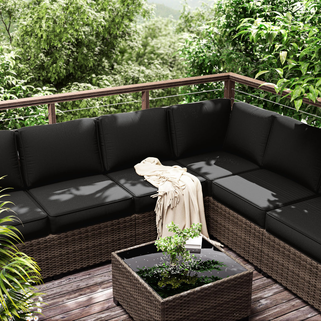 Outdoor Furniture Replacement Cushions, 5" Foam Foam High-Density, Fits 6-seat Sectional Rattan Conversation Set, 14 Piece Patio Water-Resistant Replacement Sofa Cushions, Liner&Cover