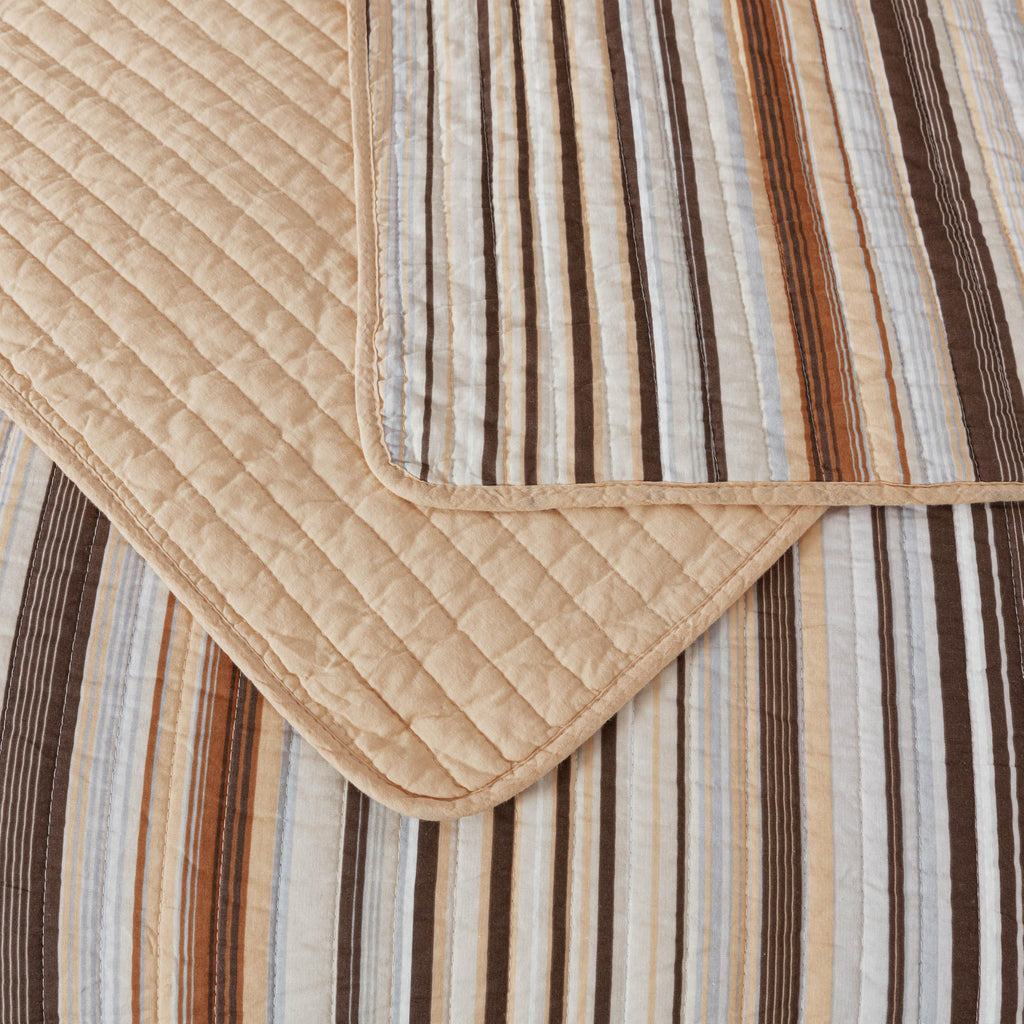 Chezmoi Collection Avery Striped Cotton Quilt Set Twin Size, 2-Piece Soft Pre-Washed 100% Cotton Quilt, Multi-Color Brown
