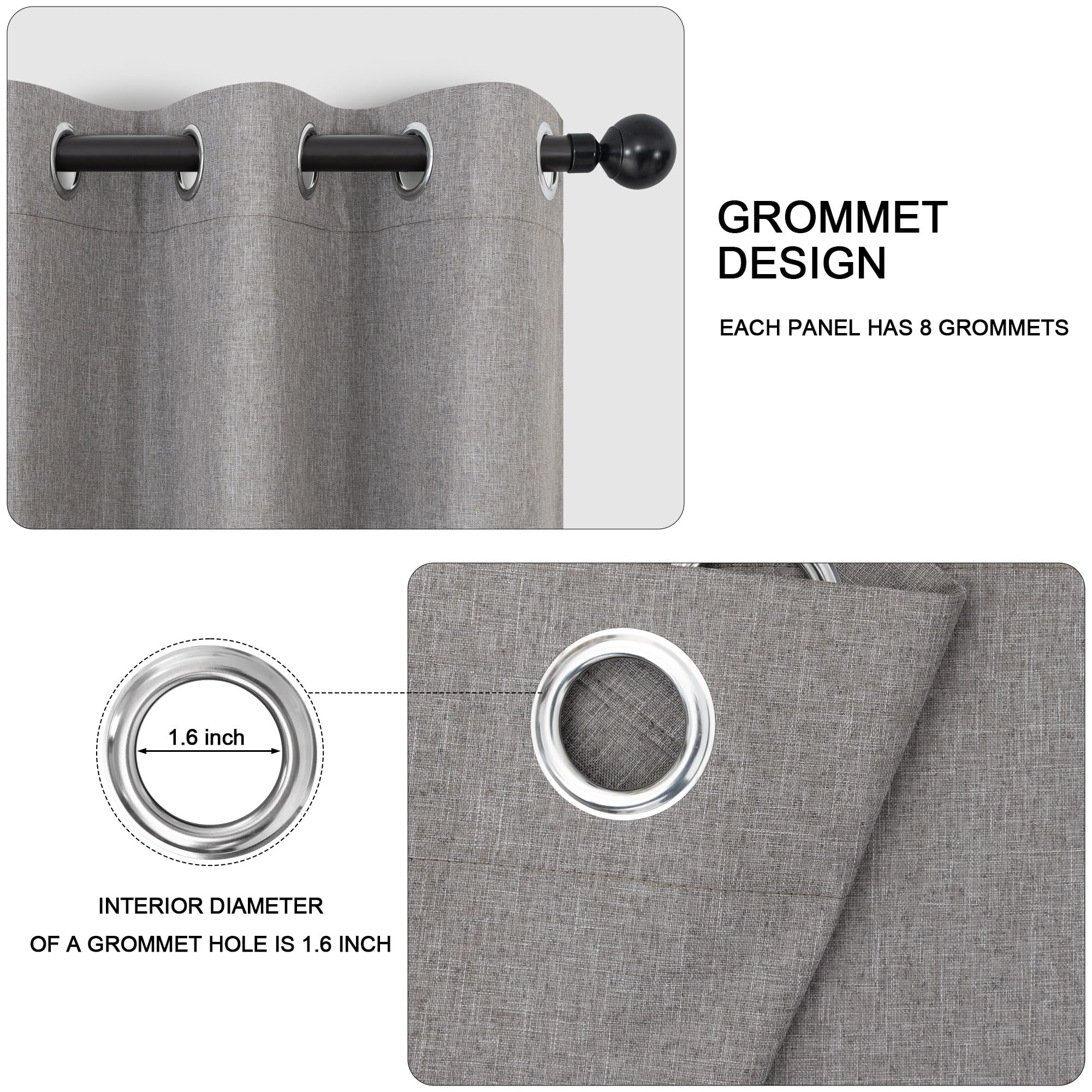 Short Small Linen Blackout Curtains 54 Inch Length 2 Panels Set for Bedroom Living Room Grommet 100% Black Out Linen Drapes Room Darkening Window Curtains 54 Inches Long Dark Gray