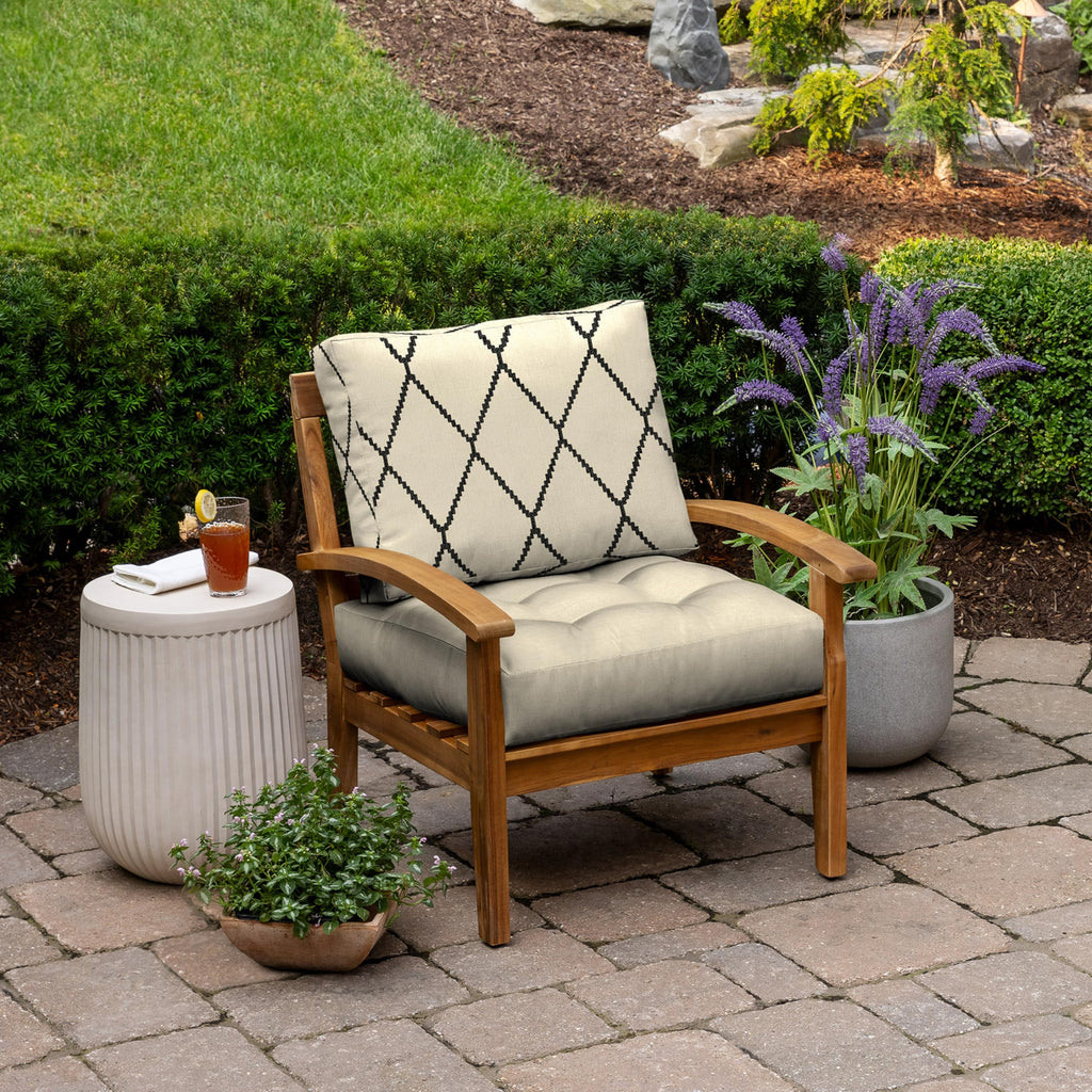 Arden Outdoor Plush Modern Tufted Blowfill Deep Seat Set, 24 x 24, Water Repellent, Fade Resistant, Deep Seat Bottom and Back Cushion for Chair and Sofa, Alana Tile