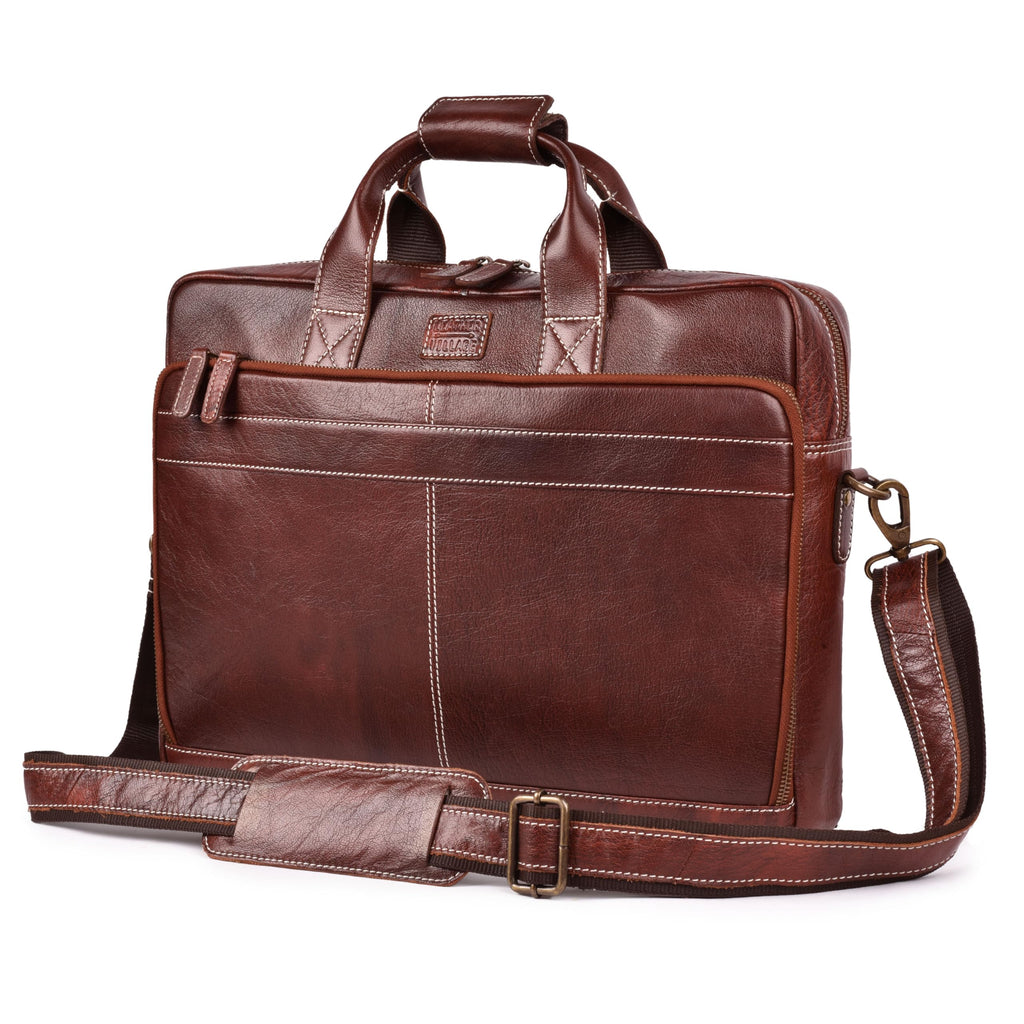 LEATHER VILLAGE 16" Leather Laptop Messenger Briefcase Bag for Men-Leather Satchel for Travel and Office Shoulder Bag-Black