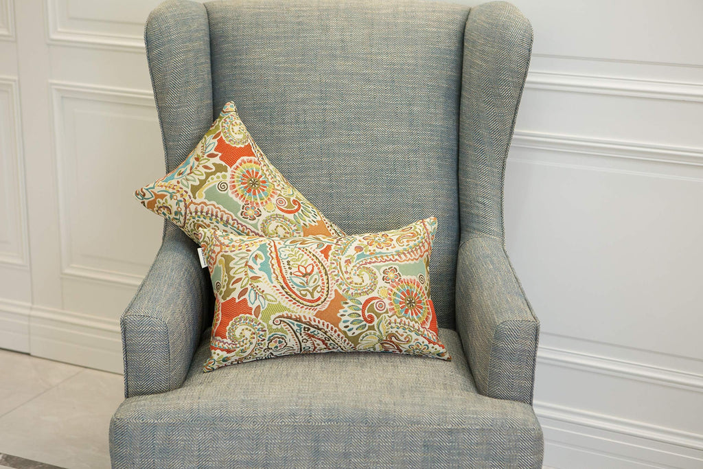 Mika Home Pack of 2 Decorative Pillow Covers Throw Pillow Cases,Paisley Pattern,18X18 Inches,Blue Brown Cream Multicolor