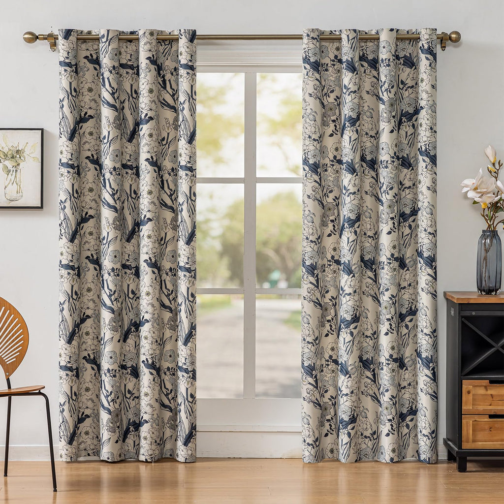 SUOUO Brown Floral Blackout Curtains for Bedroom Patterned Leaf 84 inches Long Room Darkening Window Drapes for Living Room 2 Panels