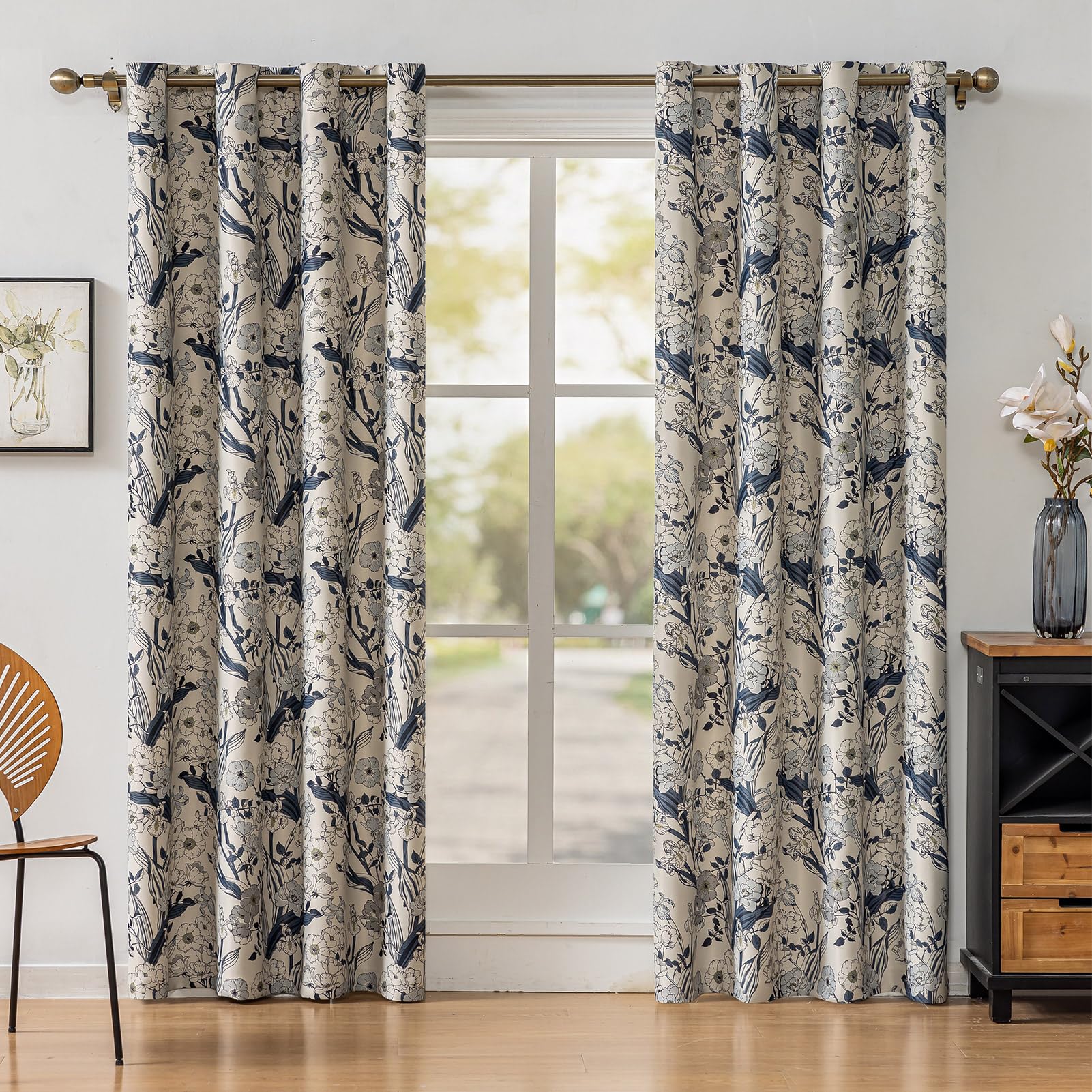 SUOUO Brown Floral Blackout Curtains for Bedroom Patterned Leaf 84 inches Long Room Darkening Window Drapes for Living Room 2 Panels