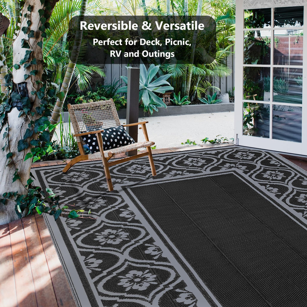 HUGEAR Outdoor Patio Rug 3'x5' Waterproof Outside Area Rugs Blue Reversible Plastic Straw Carpet for RV Deck Camping Entryance Porch Picnic Balcony Beach