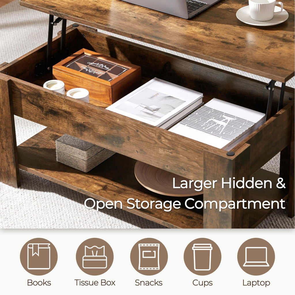Yaheetech Wooden Coffee Table, Lift Top Coffee Table with Large Hidden Storage Shelf, Lift Tabletop Dining Tables for Living Room, Home Small Space, 38.6in, Black