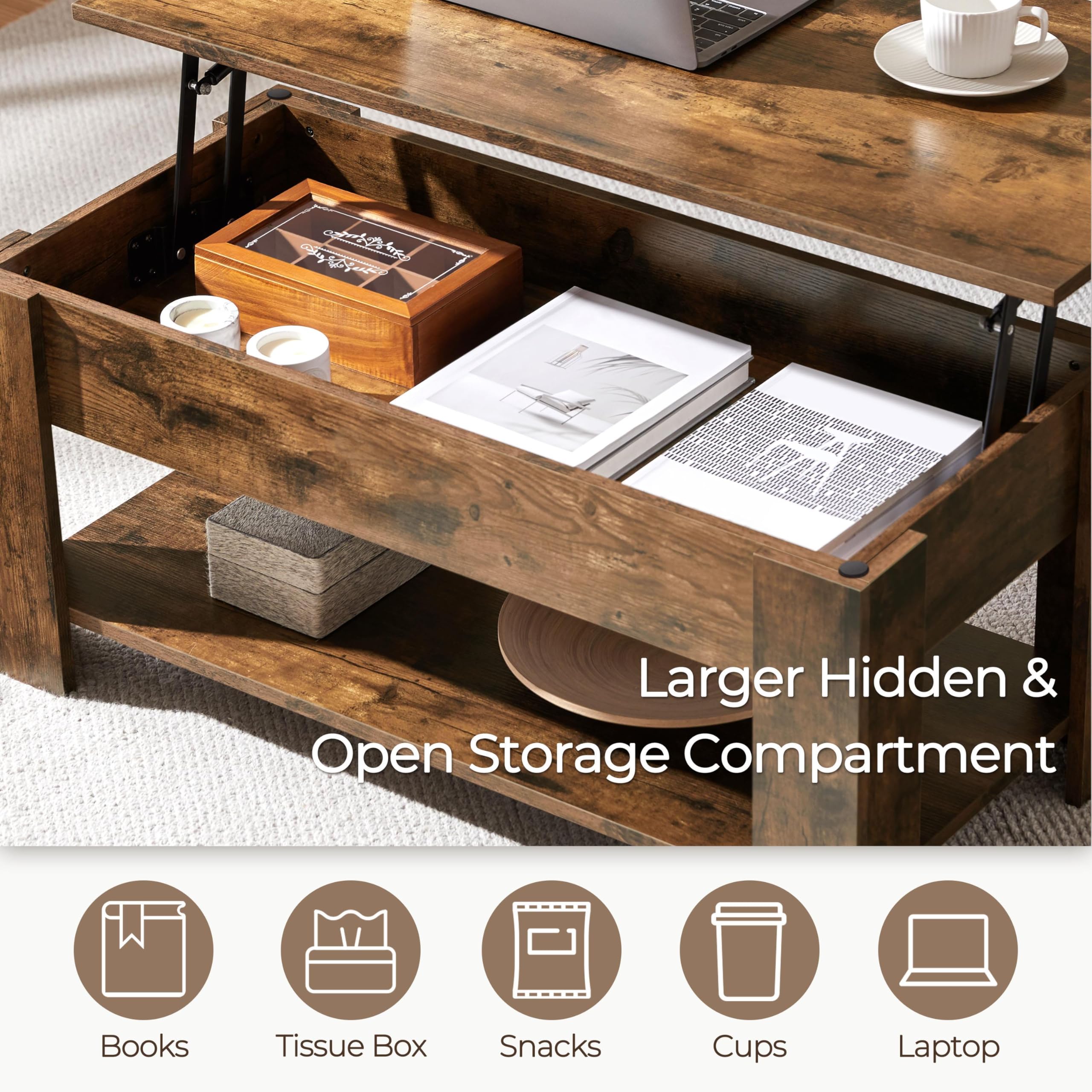 Yaheetech Wooden Coffee Table, Lift Top Coffee Table with Large Hidden Storage Shelf, Lift Tabletop Dining Tables for Living Room, Home Small Space, 38.6in, Black