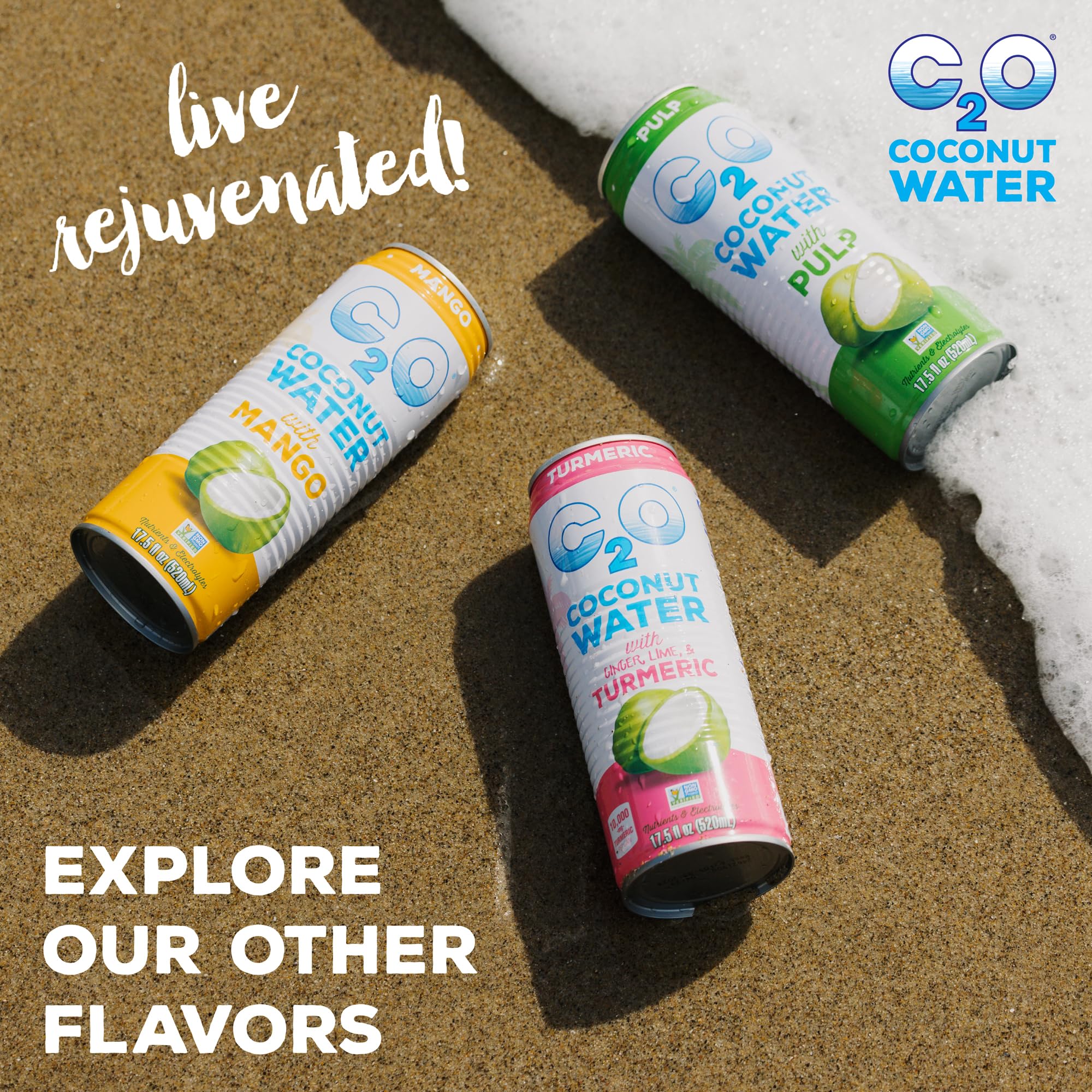 C2O - Coconut Water with Ginger, Lime, & Turmeric (12 Pack) - Made with Fresh Coconut Water - Plant Based - Non GMO - Canned Water - Natural Hydration, Electrolytes, & Potassium - 12 Cans, 17.5 FL OZ