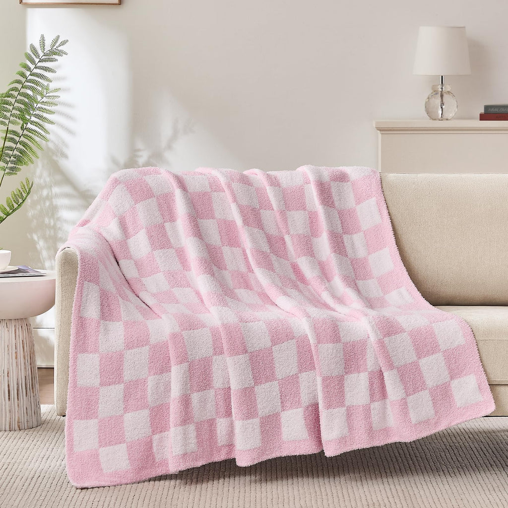 Checkered Throw Blanket, Black Soft Cozy Fluffy Knitted Throw Blankets for Couch, Sofa, Bed, Chair, Warm Fuzzy Travel Picnic Lightweight Plaid Blanket, 50x70 inches