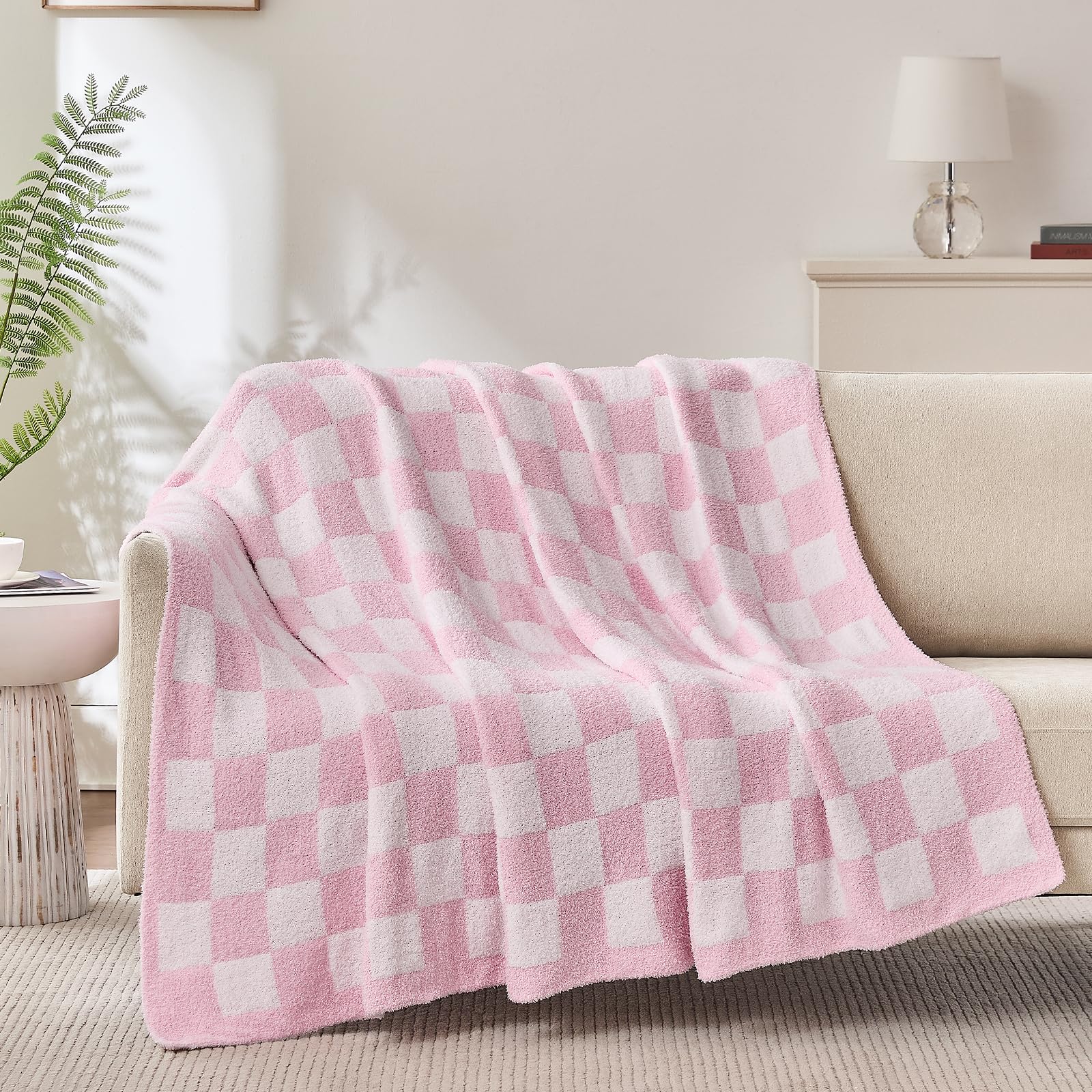 Checkered Throw Blanket, Black Soft Cozy Fluffy Knitted Throw Blankets for Couch, Sofa, Bed, Chair, Warm Fuzzy Travel Picnic Lightweight Plaid Blanket, 50x70 inches