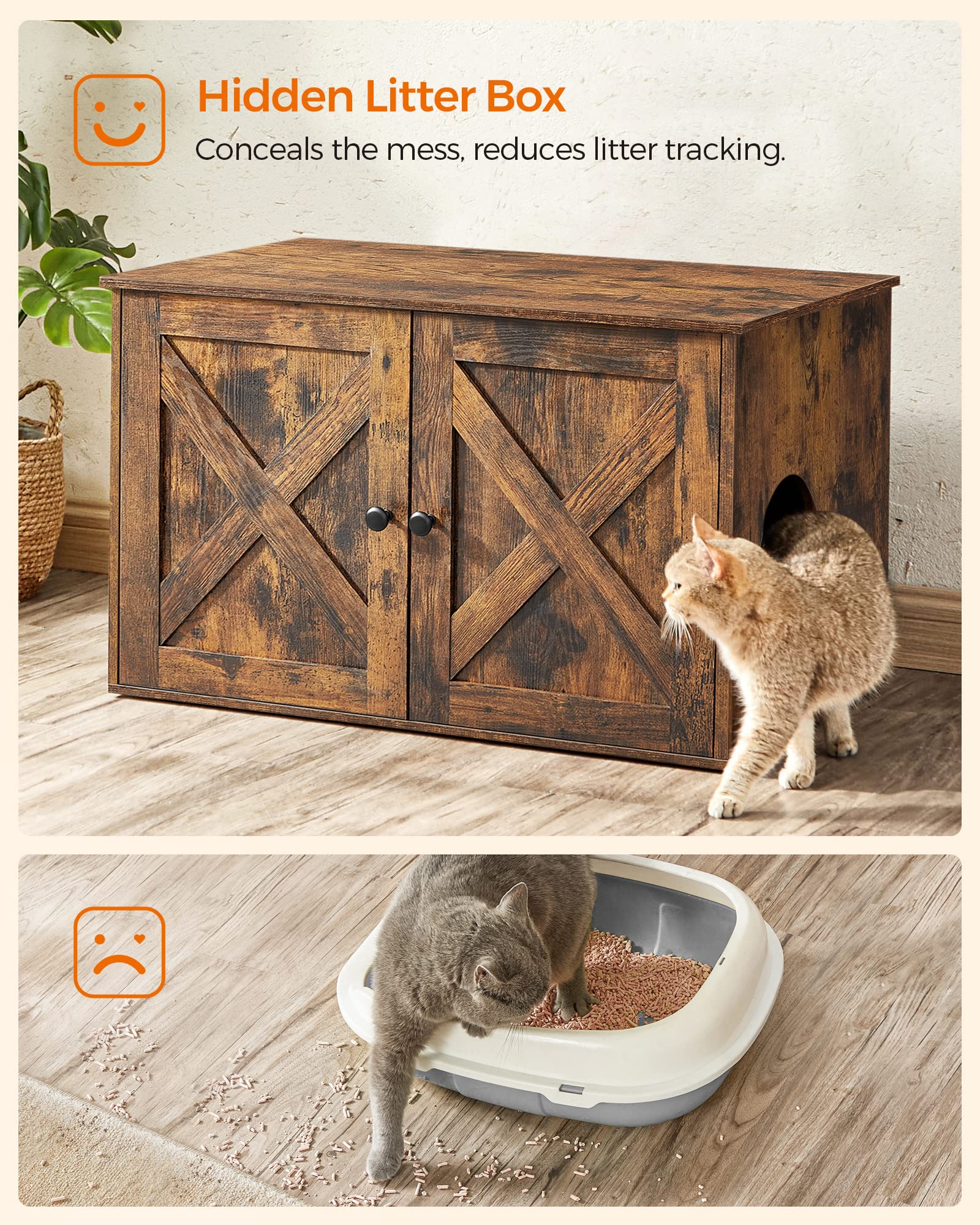 Feandrea Cat Litter Box Enclosure, Litter Box Furniture Hidden, Indoor Cat House, End Table, 27.6 x 19.7 x 19.7 Inches, Heather Greige UPCL022K01