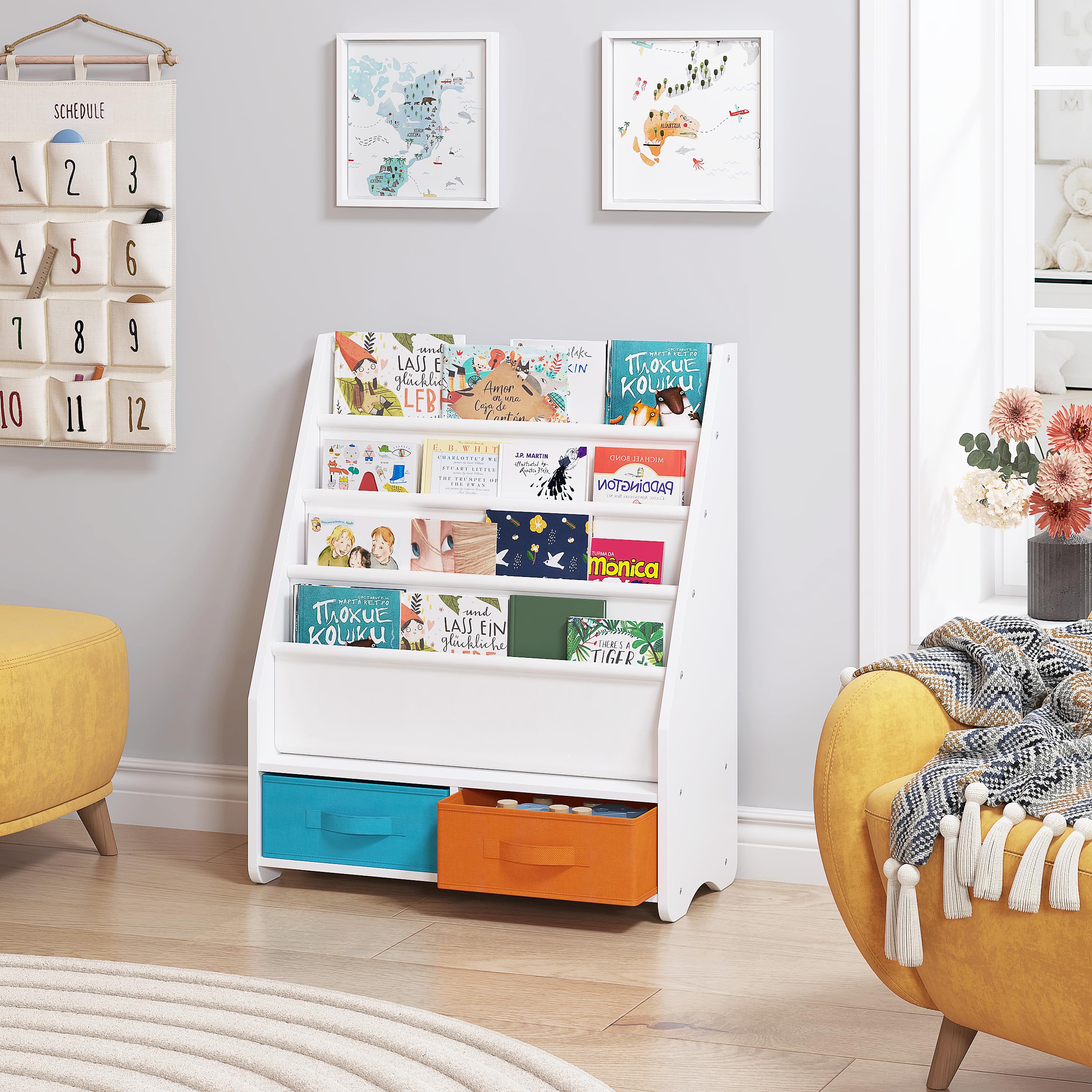 UTEX Kids Sling Bookshelf - Kids Magazine Rack with Organizer, Book Organizer (Espresso)