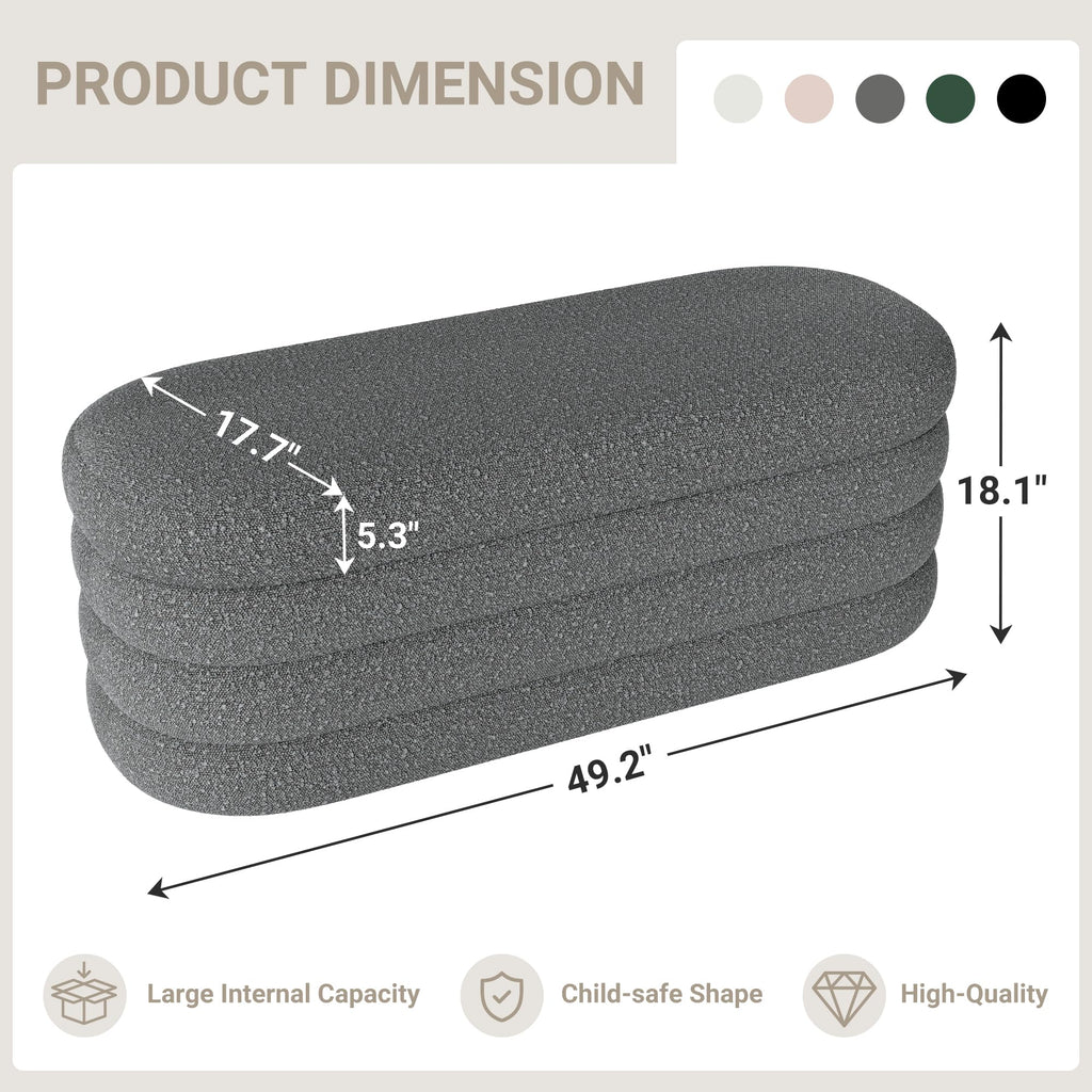 Busaurus Storage Ottoman Bench 49.2 Inch Upholstered Fabric Storage Bench for Bedroom End of Bed Aesthetic Large Oval Ottoman for Living Room Entryway (Black)