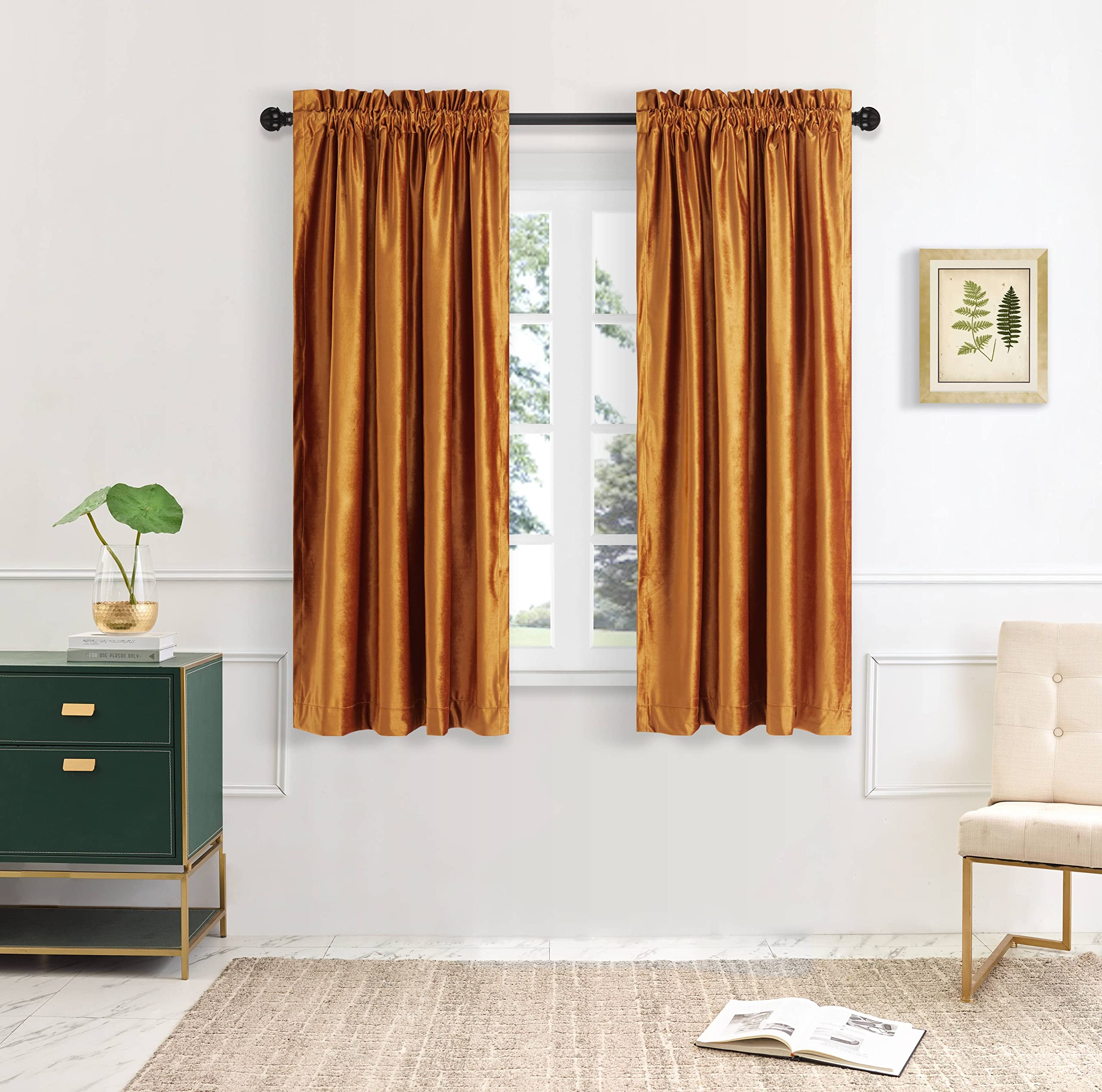 Champagne Beige Velvet Curtains 63 inches for Living Room Luxury Room Darkening Curtain Elegant Bedroom Thermal Insulated Modern Heavy Thick Soft Soundproof Rod Pocket Window Drapes Set of 2 Panels