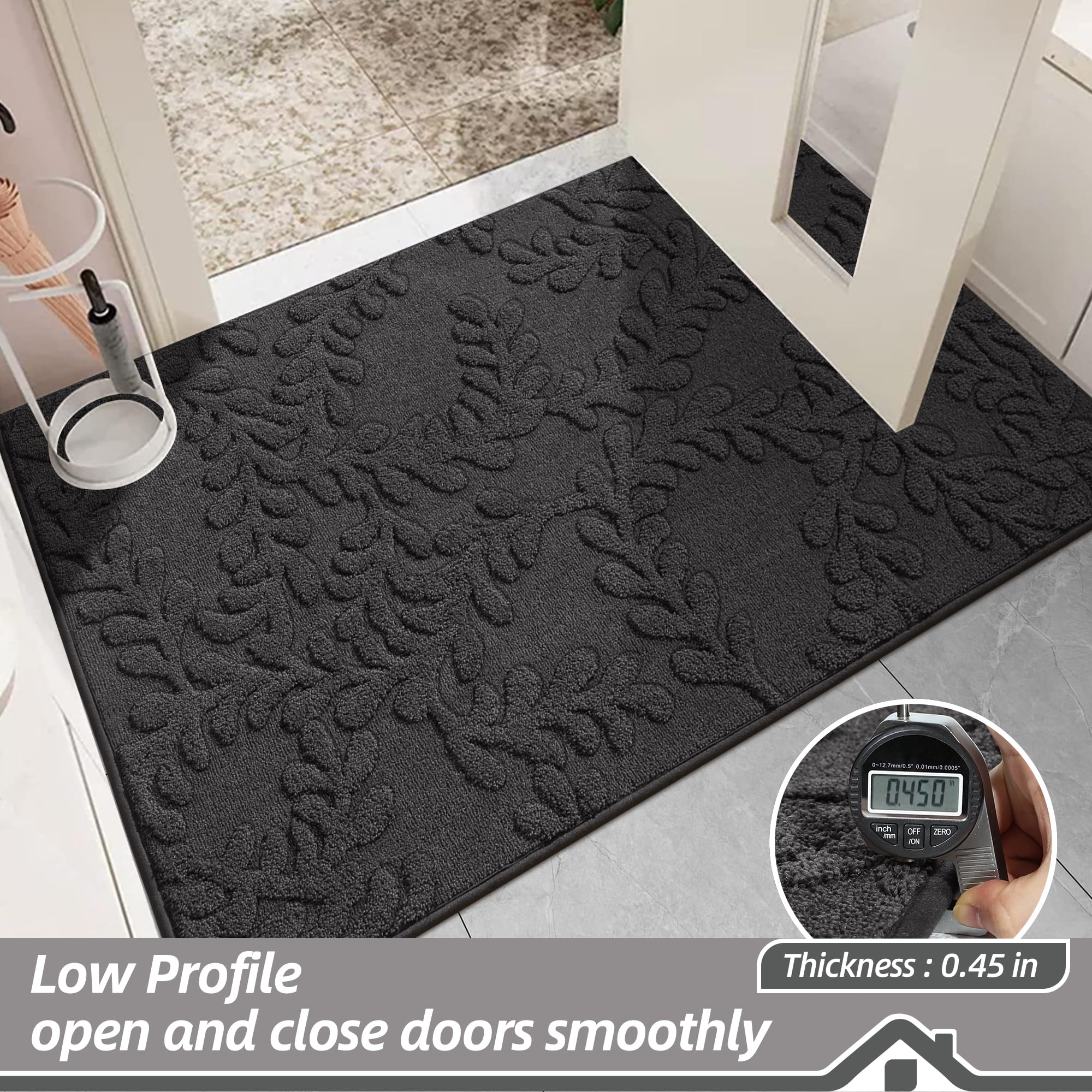 BEQHAUSE Door Mats 20”x32”, Non-Slip TPR Backing Entryway Doormat, Super Absorbent Welcome Mat for Front Door, Mud Shoes & Paws, Washable Entry Rugs, Black