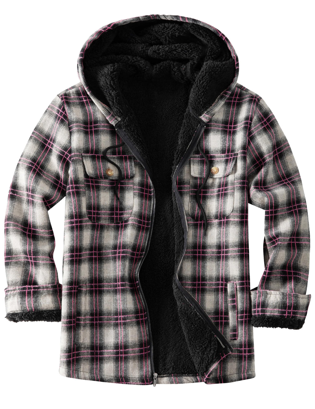 Men's Flannel Plaid Hooded Jackets Full Zip Sherpa Fleece Lined Hoodies Fashion Warm Coat