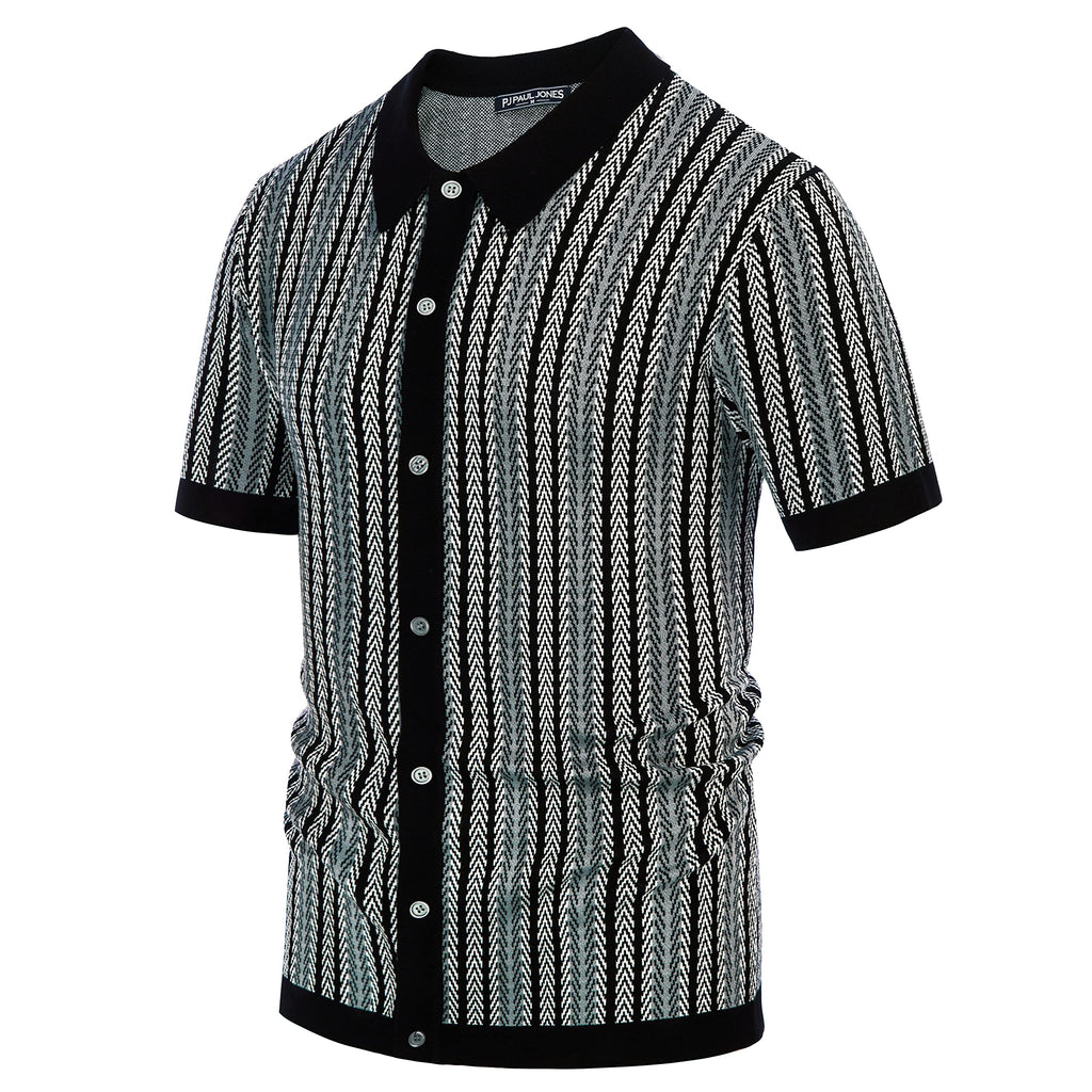 PJ PAUL JONES Men's Polo Shirts Retro Knit Shirt Vintage Striped Shirt