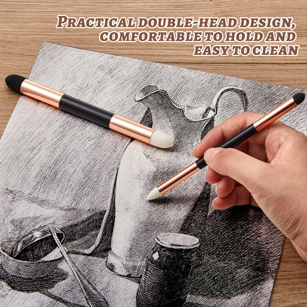 Kosiz 12 Pcs Blending Sponge Pen Double Headed Rub and Buff Washable Sketch Rubbing Sponge Brush Wipe Reusable Blending Stump Drawing Art Blenders for Artist Highlight Shadow Detail Tool (Blue)