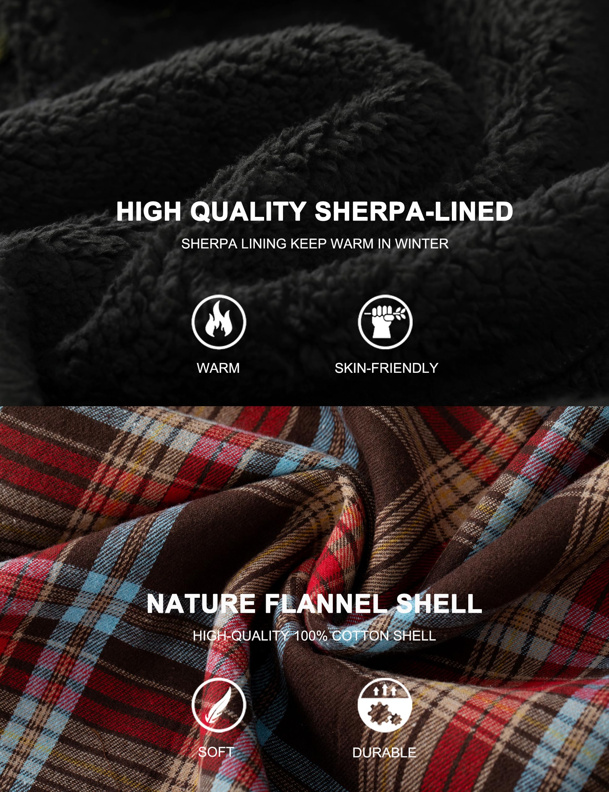 Men's Flannel Plaid Hooded Jackets Full Zip Sherpa Fleece Lined Hoodies Fashion Warm Coat