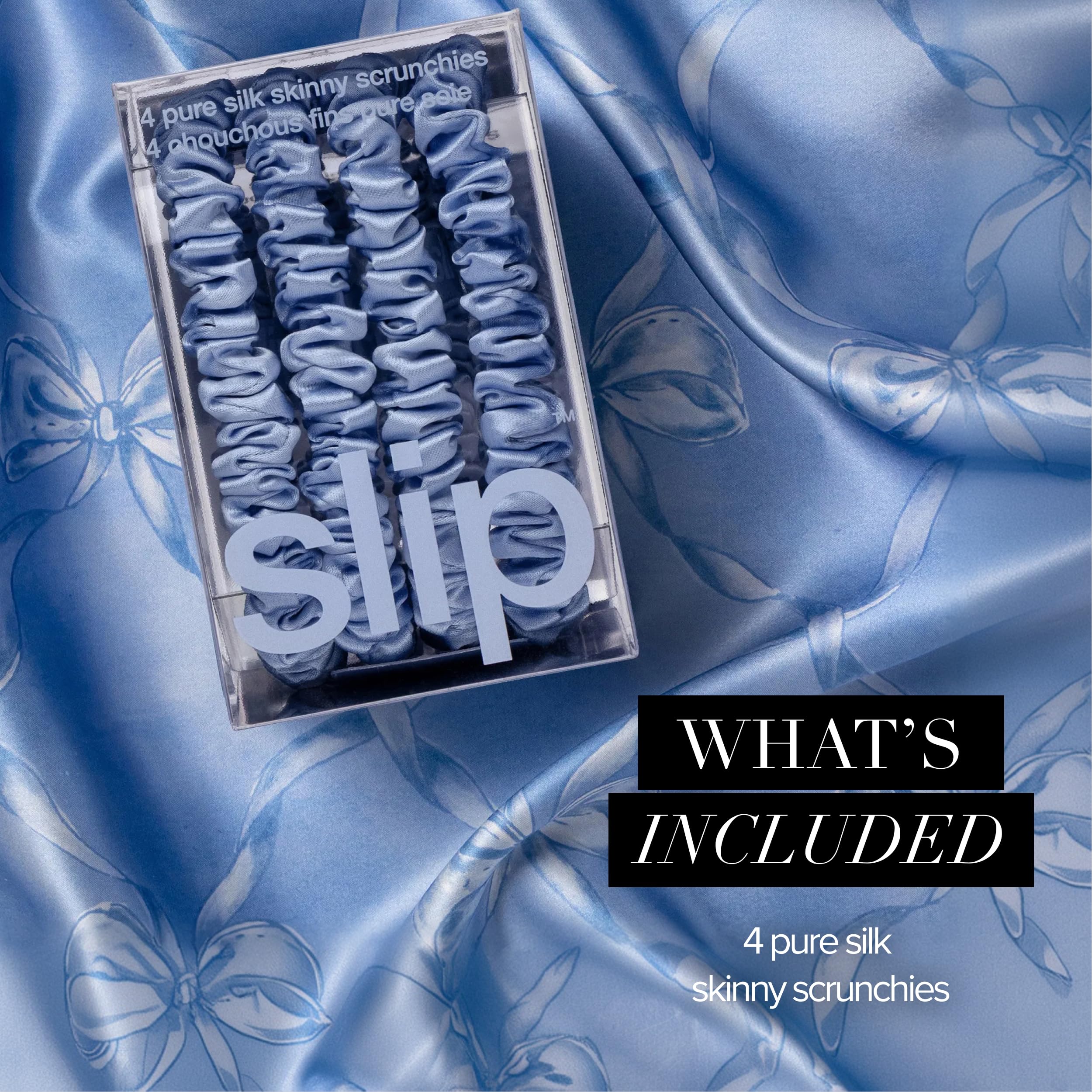 Slip Silk Hair Ties — Skinny Silk Auburn Scrunchies, No Damage, No Crease, Anti-Breakage |100% Mulberry Silk | All Hair Types | Made with Proprietary Slipsilk™ | Set of 4