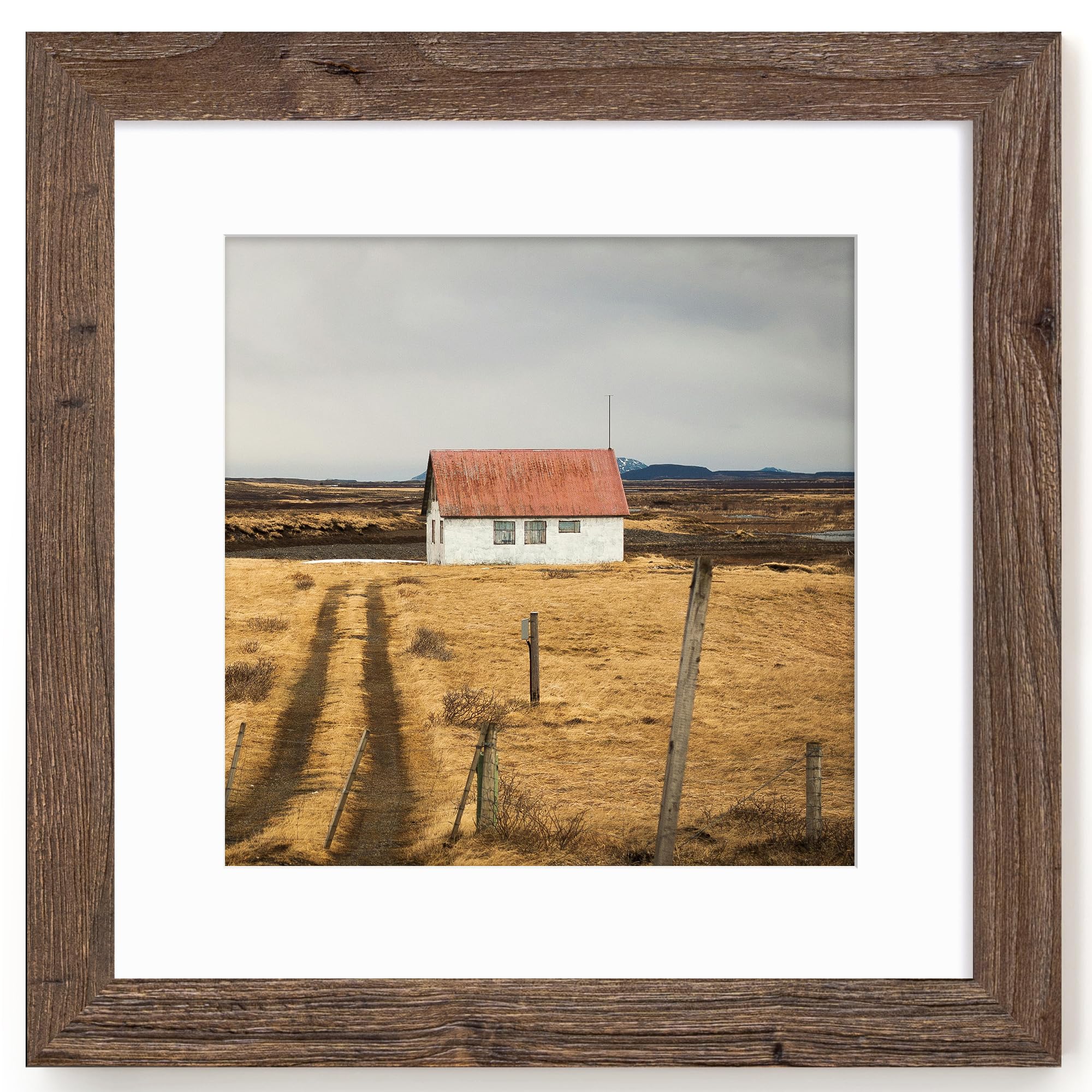 Fun Memories 5x7 Picture Frame with Mat for 4x6 Photo, Solid Elm Wood & Tempered Glass, Rustic Wall & Tabletop Display Frame, Grey, 1 Pack