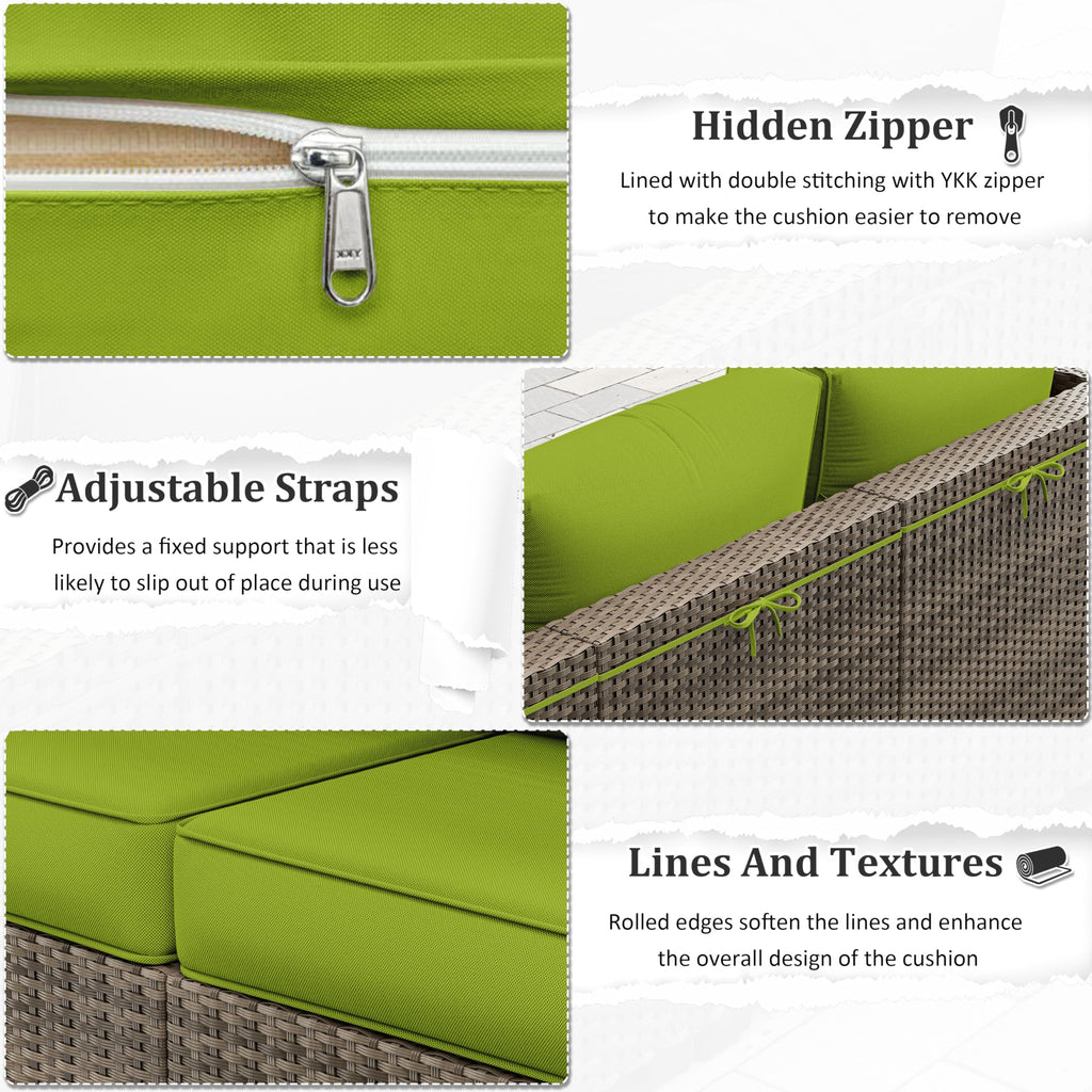 Outdoor Furniture Replacement Cushions, 5" Foam Foam High-Density, Fits 6-seat Sectional Rattan Conversation Set, 14 Piece Patio Water-Resistant Replacement Sofa Cushions, Liner&Cover