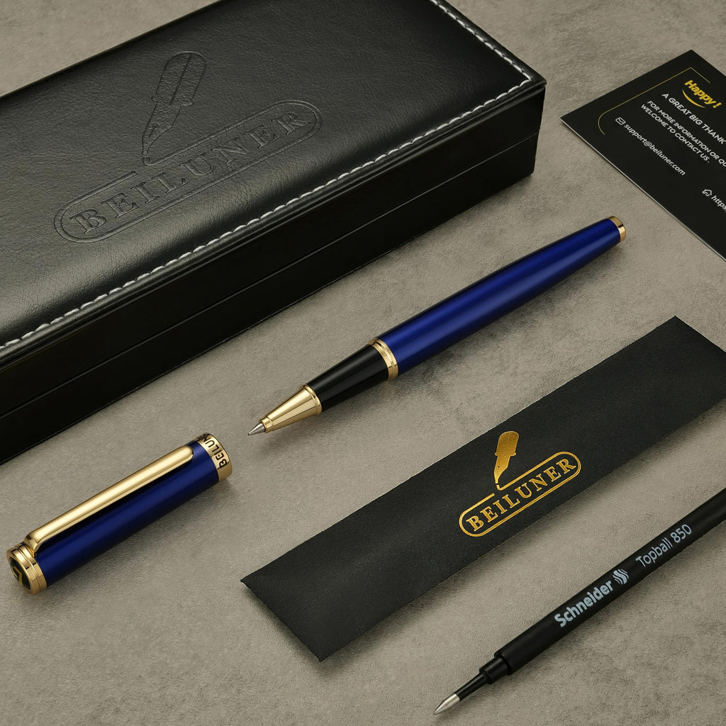 BEILUNER Luxury Rollerball Pen,24K Gold Trim,Noble and Elegant Designs,Schneider Ink Refill, Best Roller Ball Pen Gift Set for Men & Women, Professional, Executive Office, Nice Pens