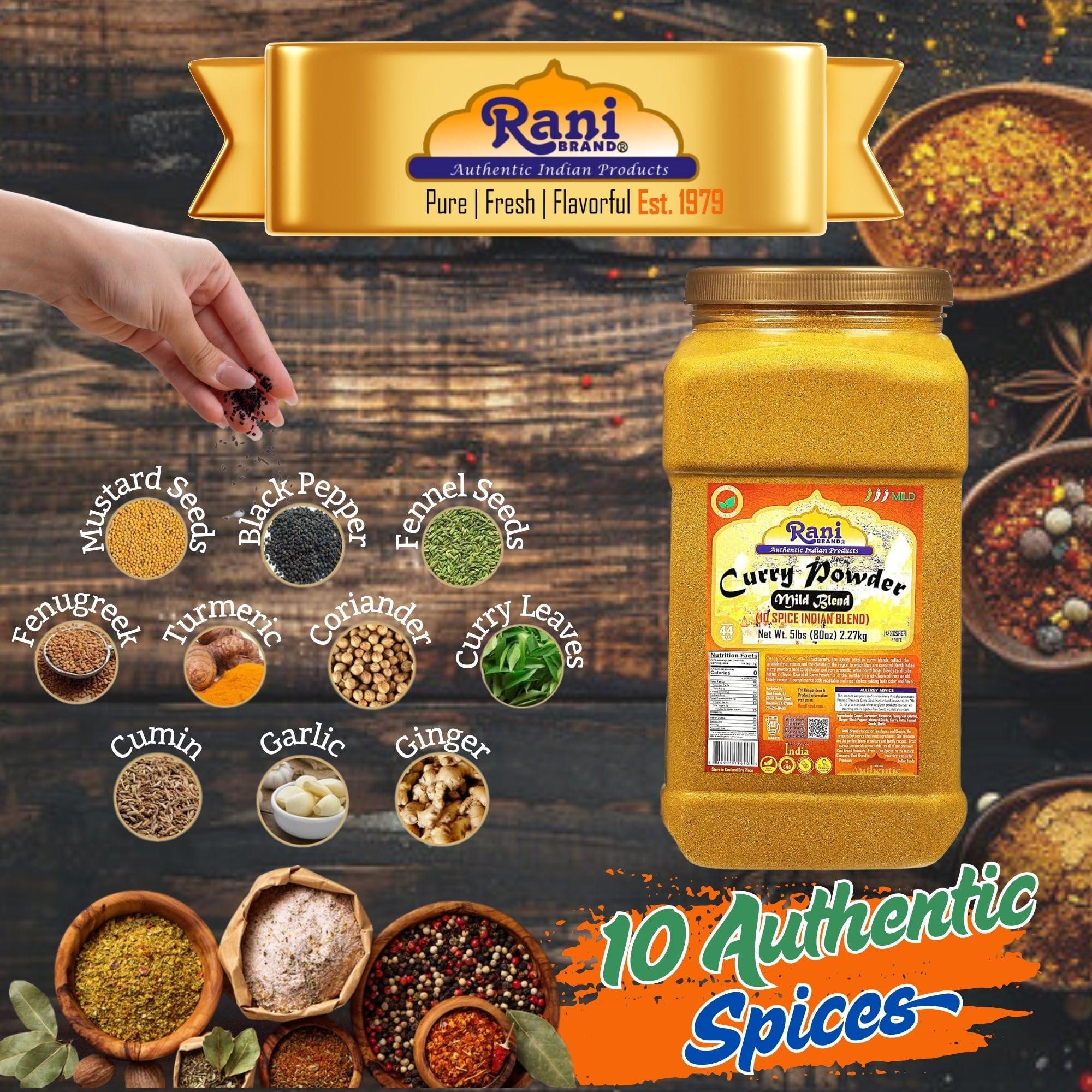 Rani Curry Powder Mild (10-Spice Authentic Indian Blend) 3oz (85g) PET Jar ~ All Natural | Salt-Free | NO Chili or Peppers | Vegan | No Colors | Gluten Friendly | NON-GMO | Kosher | Indian Origin
